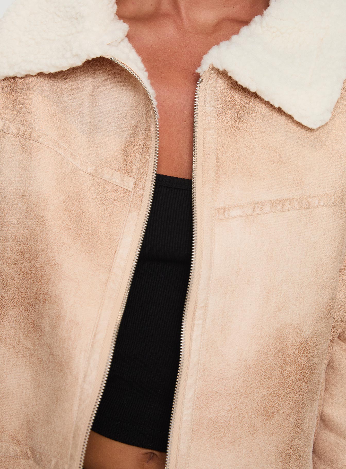 Solara Faux Leather Shearling Jacket Beige - Image 6