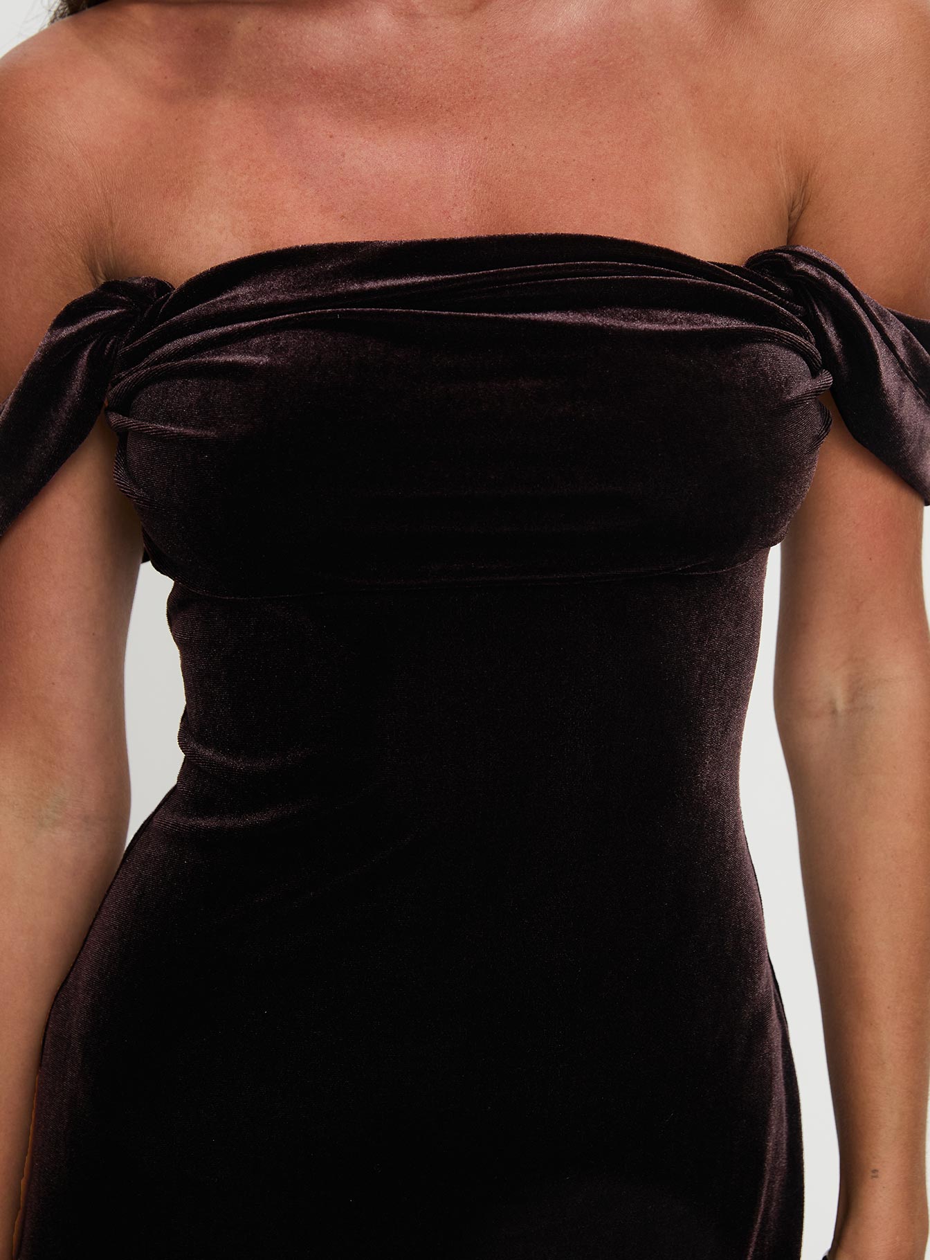 Zabbarra Off The Shoulder Mini Dress Chocolate Velvet - Image 5