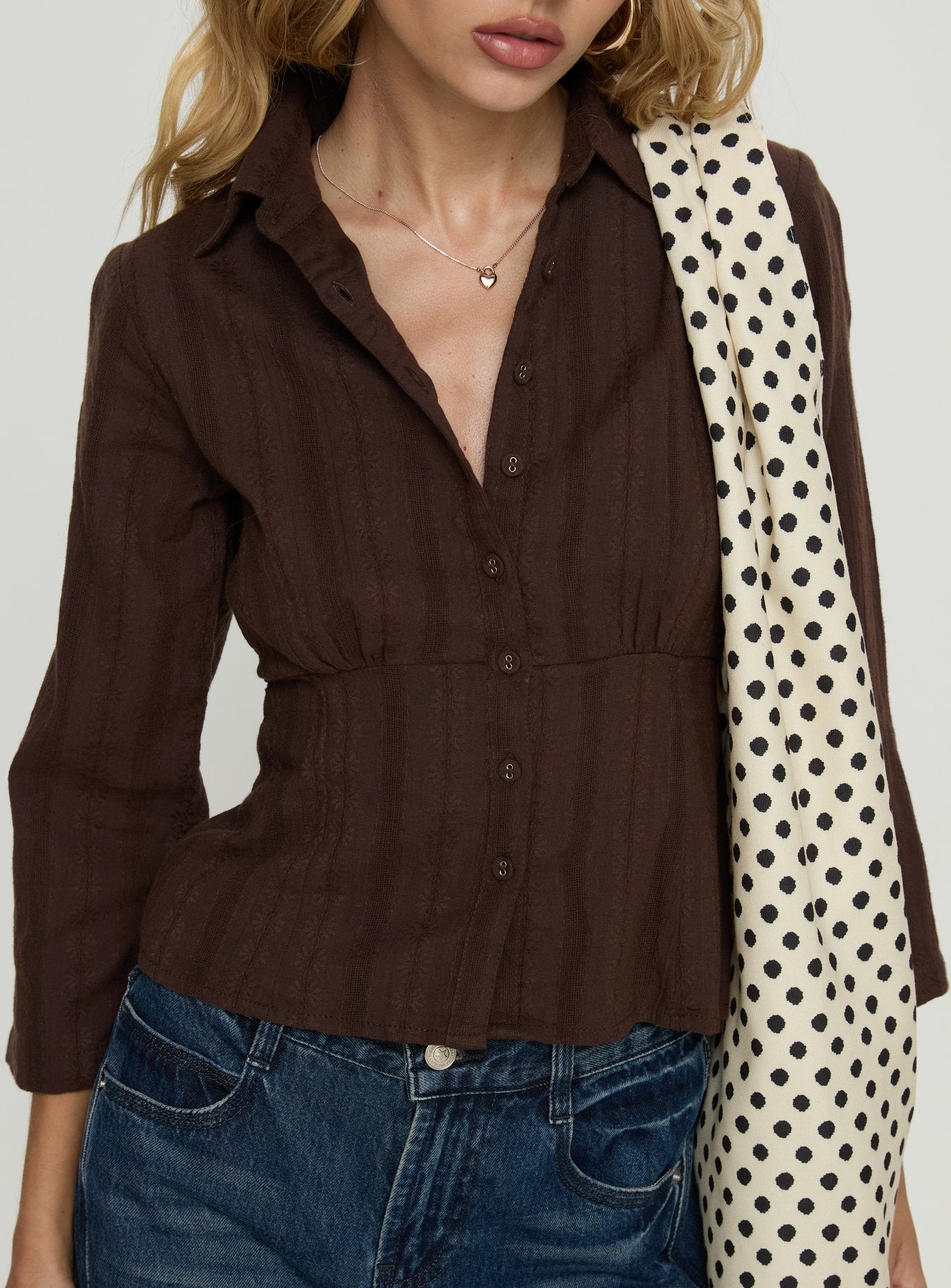 Taelynn 3/4 Sleeve Button Up Shirt Chocolate - Image 6