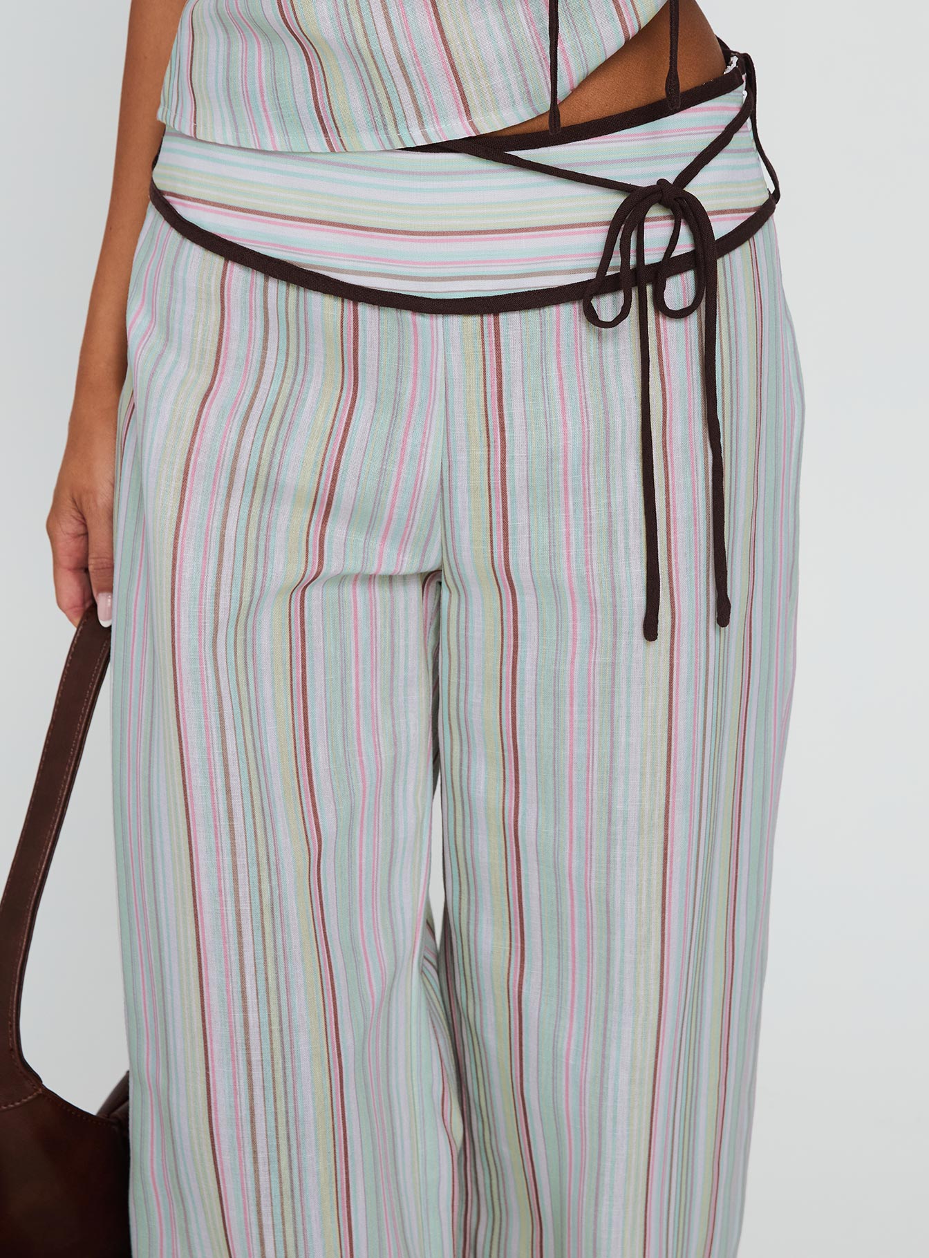 Taylar Thick Waistband Tie Pants Green Stripe - Image 6