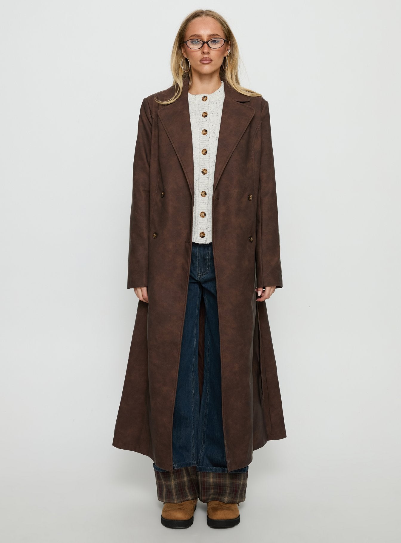 Salazar Longline Belted Trench Coat Chocolate Brown - Image 7