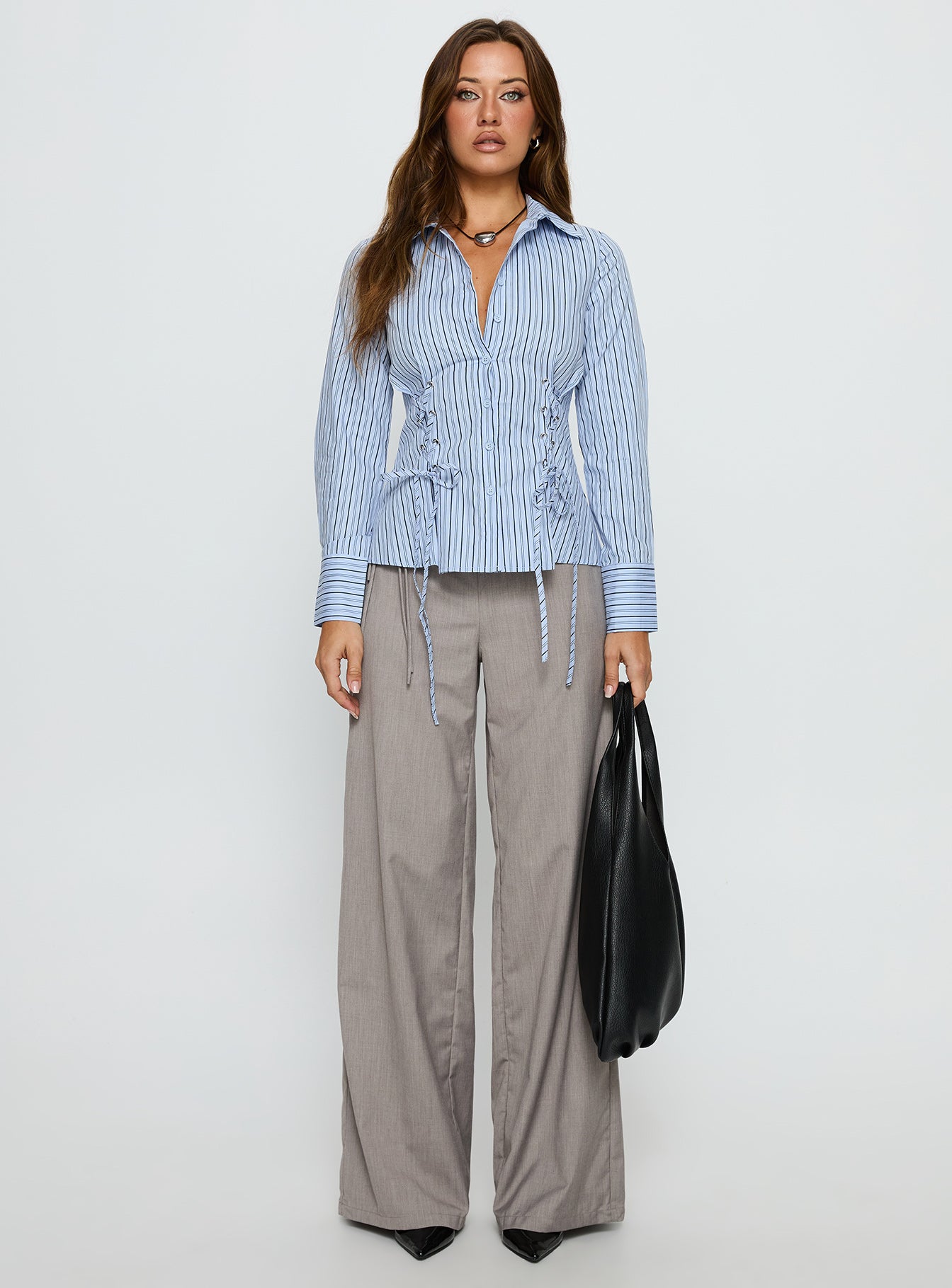 Sunisa Tie Detail Long Sleeve Top Blue Stripe - Image 6