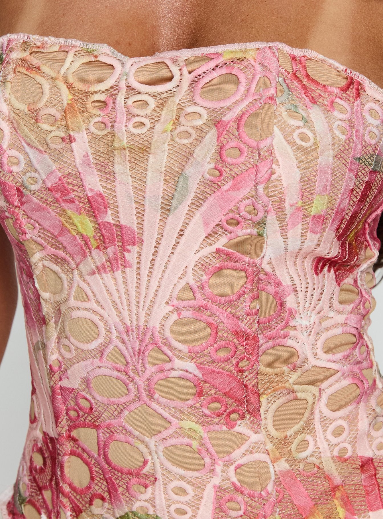 Raynelle Strapless Tie Back Corset Top Pink Multi - Image 6