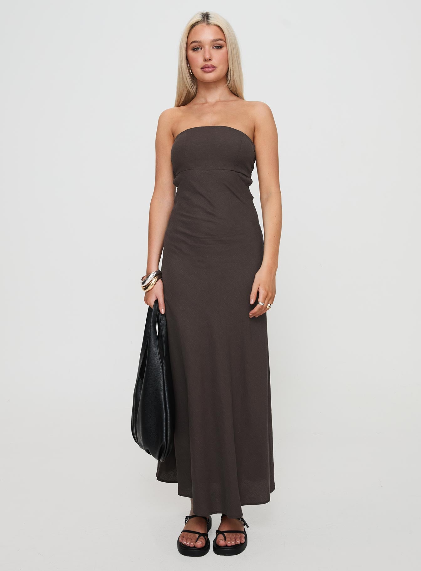 Yahir Strapless Maxi Dress Brown - Image 7