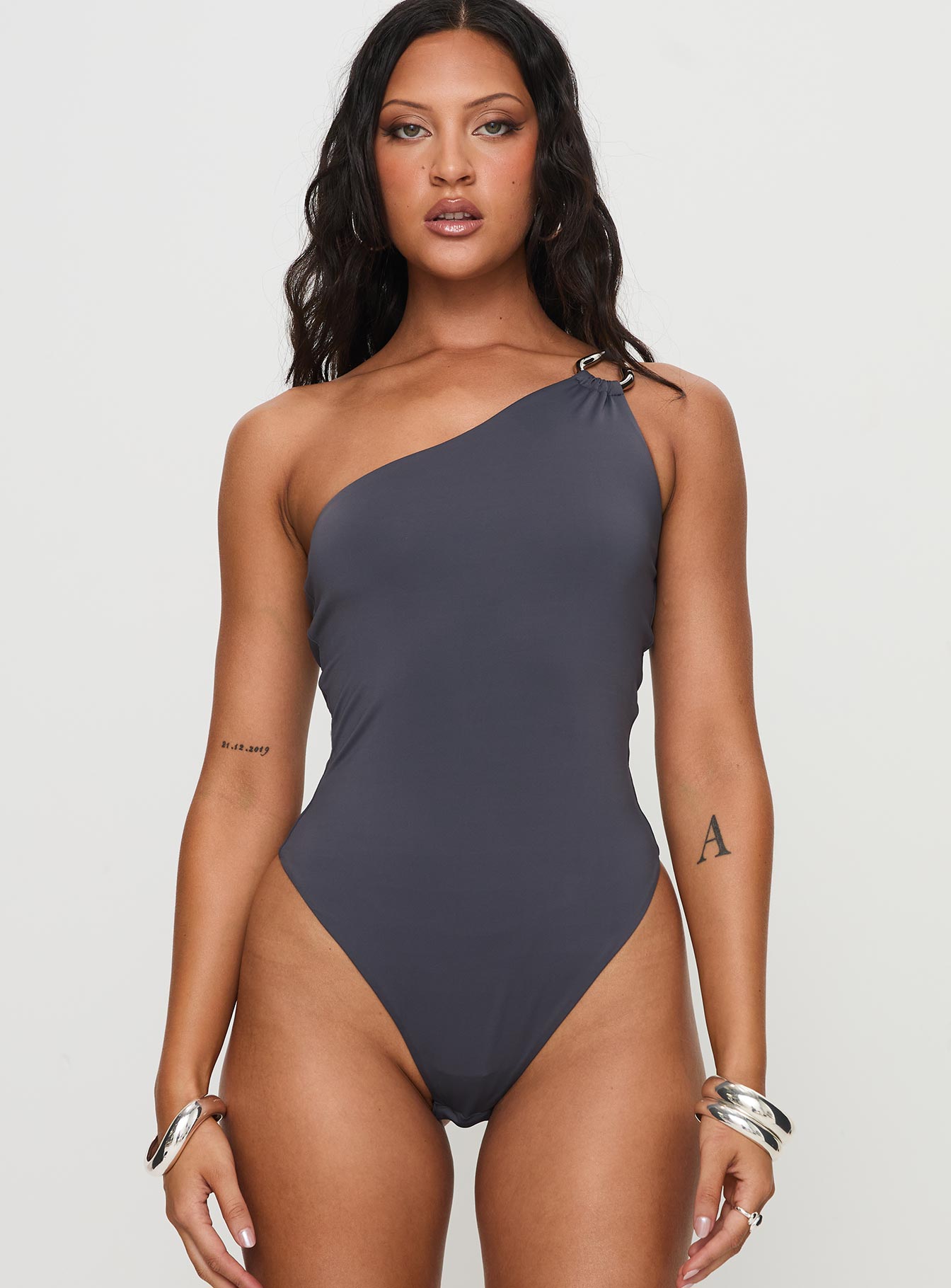 Talija One Shoulder Bodysuit Slate - Image 6