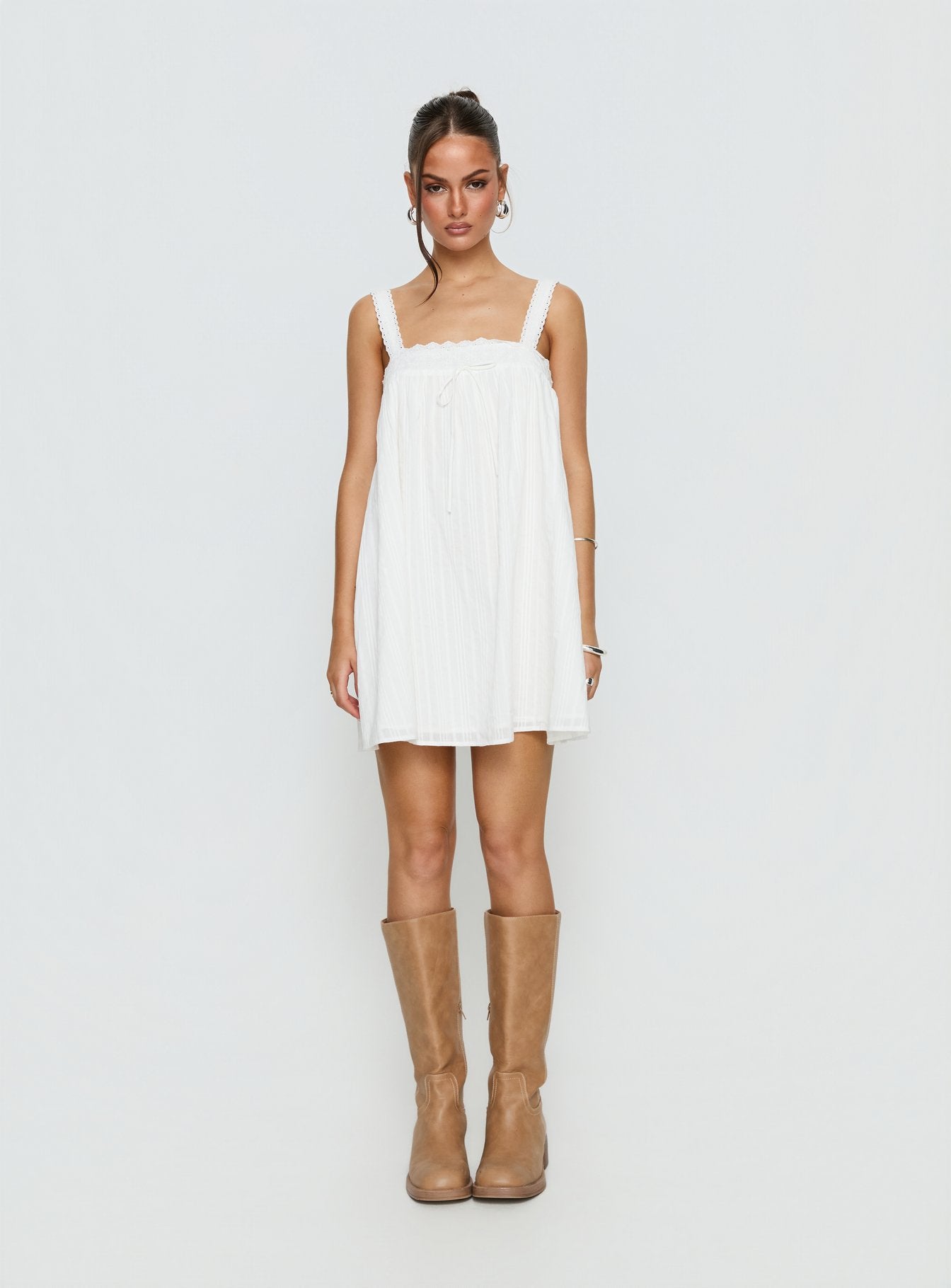 Reason To Stay Lace Trim Floaty Mini Dress White - Image 7