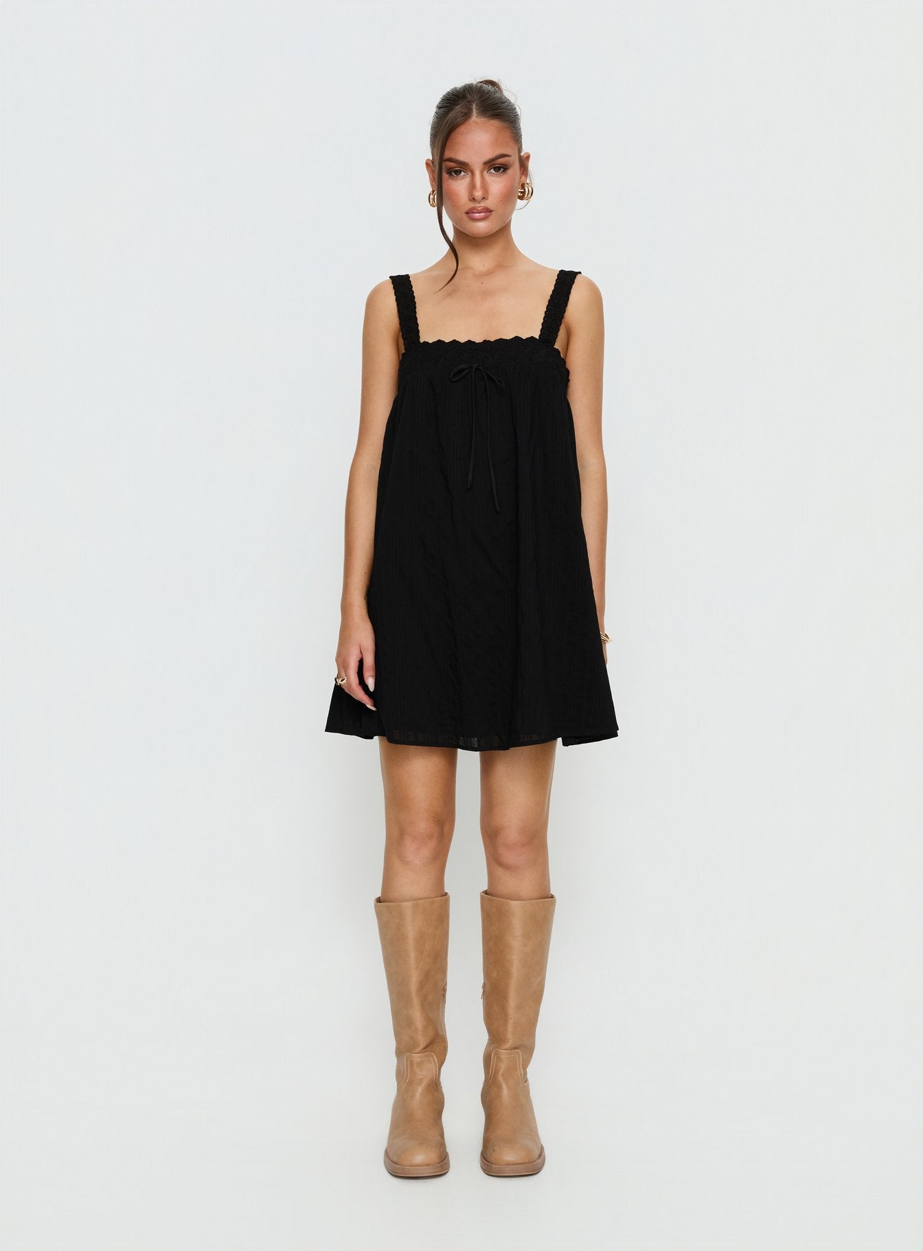 Reason To Stay Lace Trim Floaty Mini Dress Black - Image 7