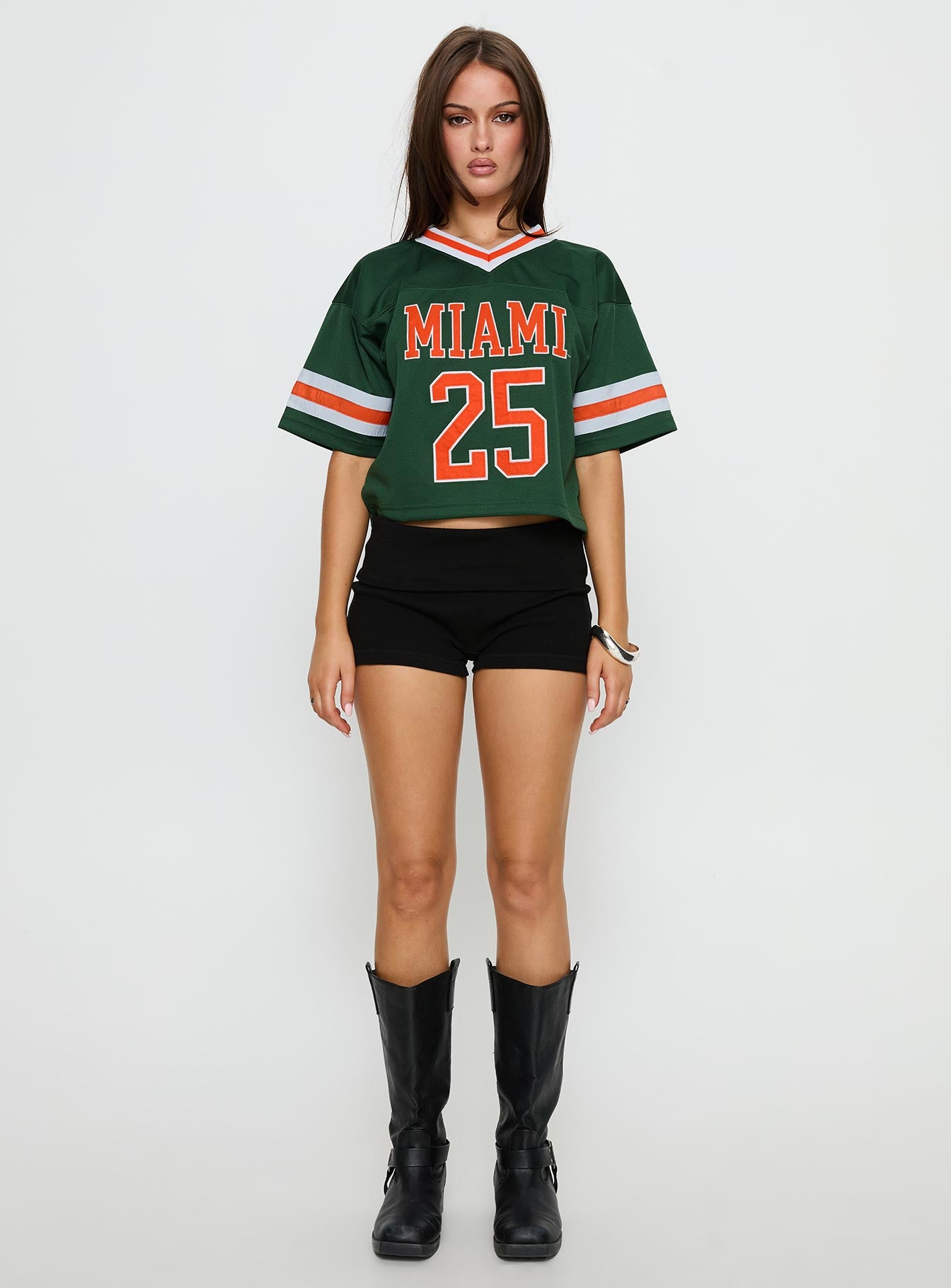 U Miami Cropped Football Jersey Tee Green - Image 6