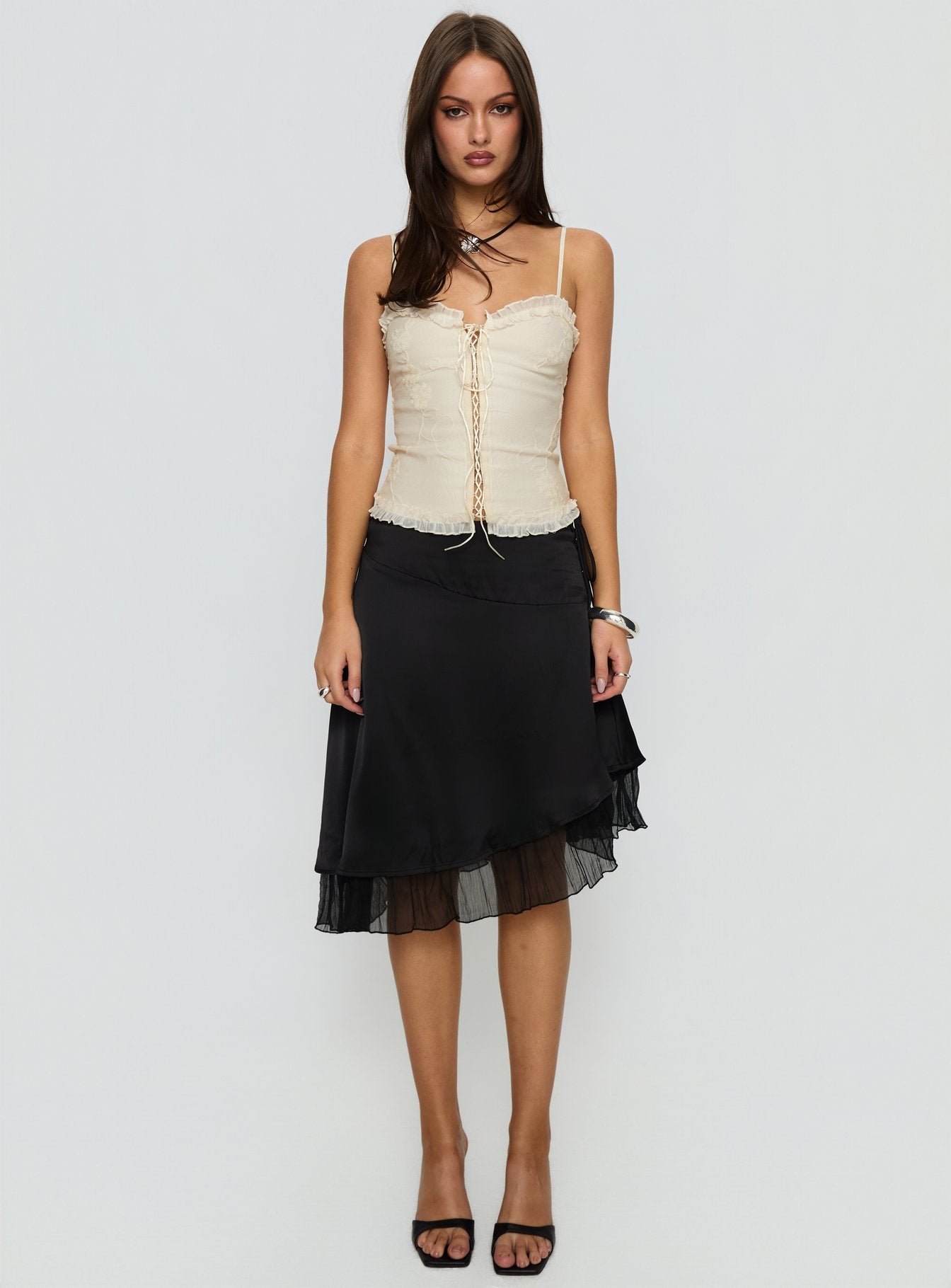 Rosemead Satin Midi Skirt Black - Image 7