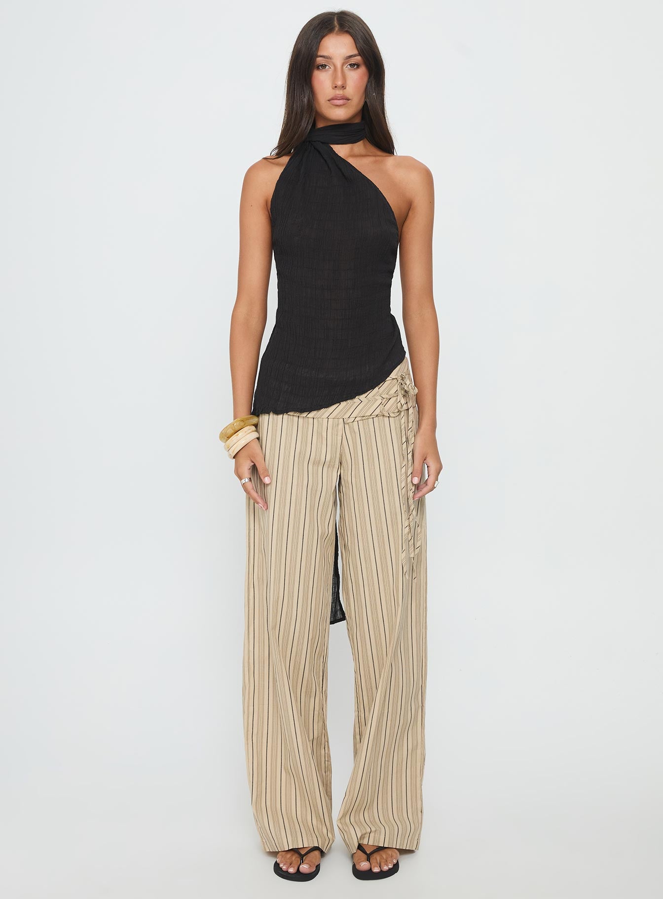 Yaleina One Shoulder Tie Scarf Top Black - Image 7