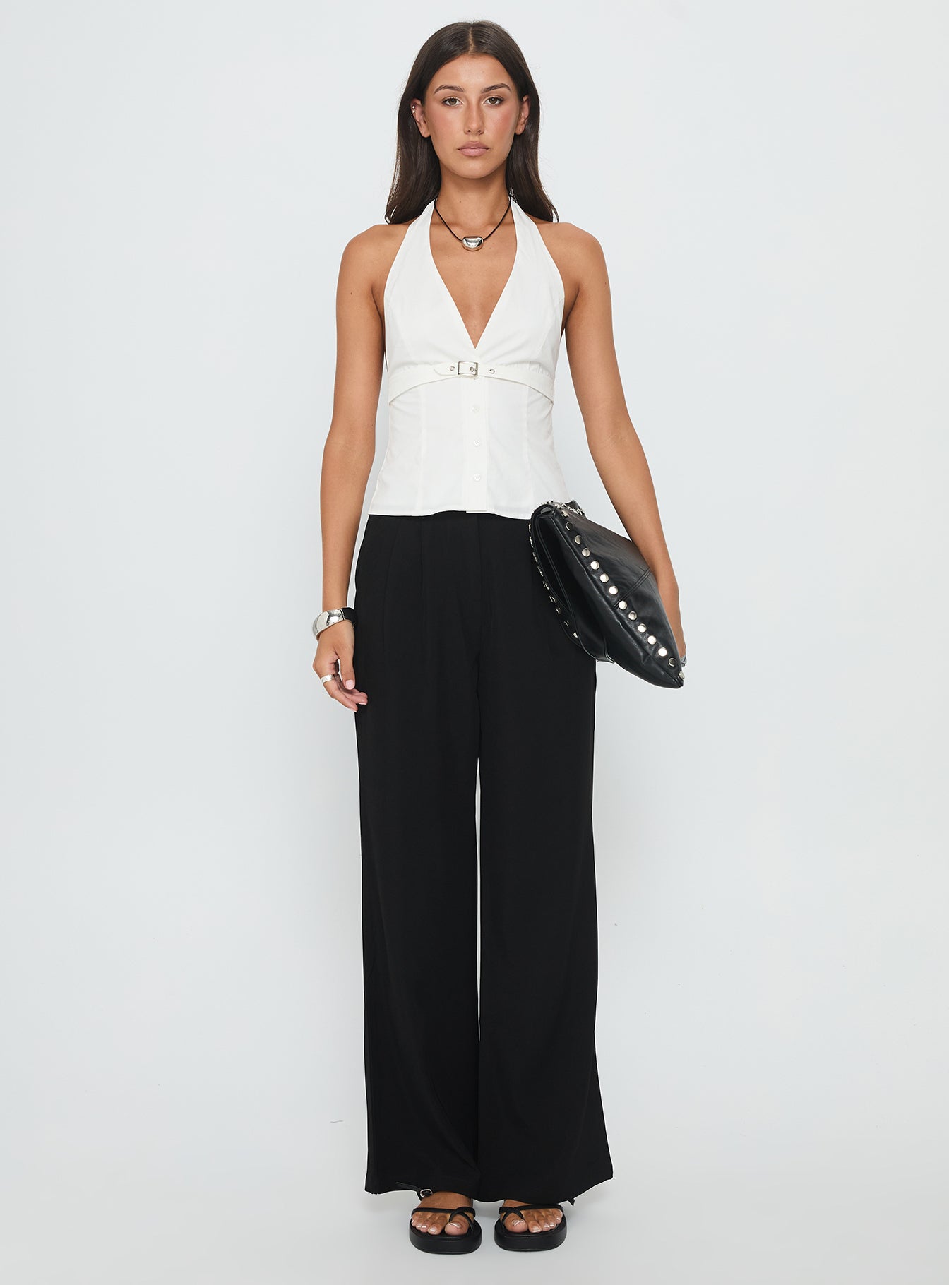 Zailah Halter Buckle Detail Top White - Image 7