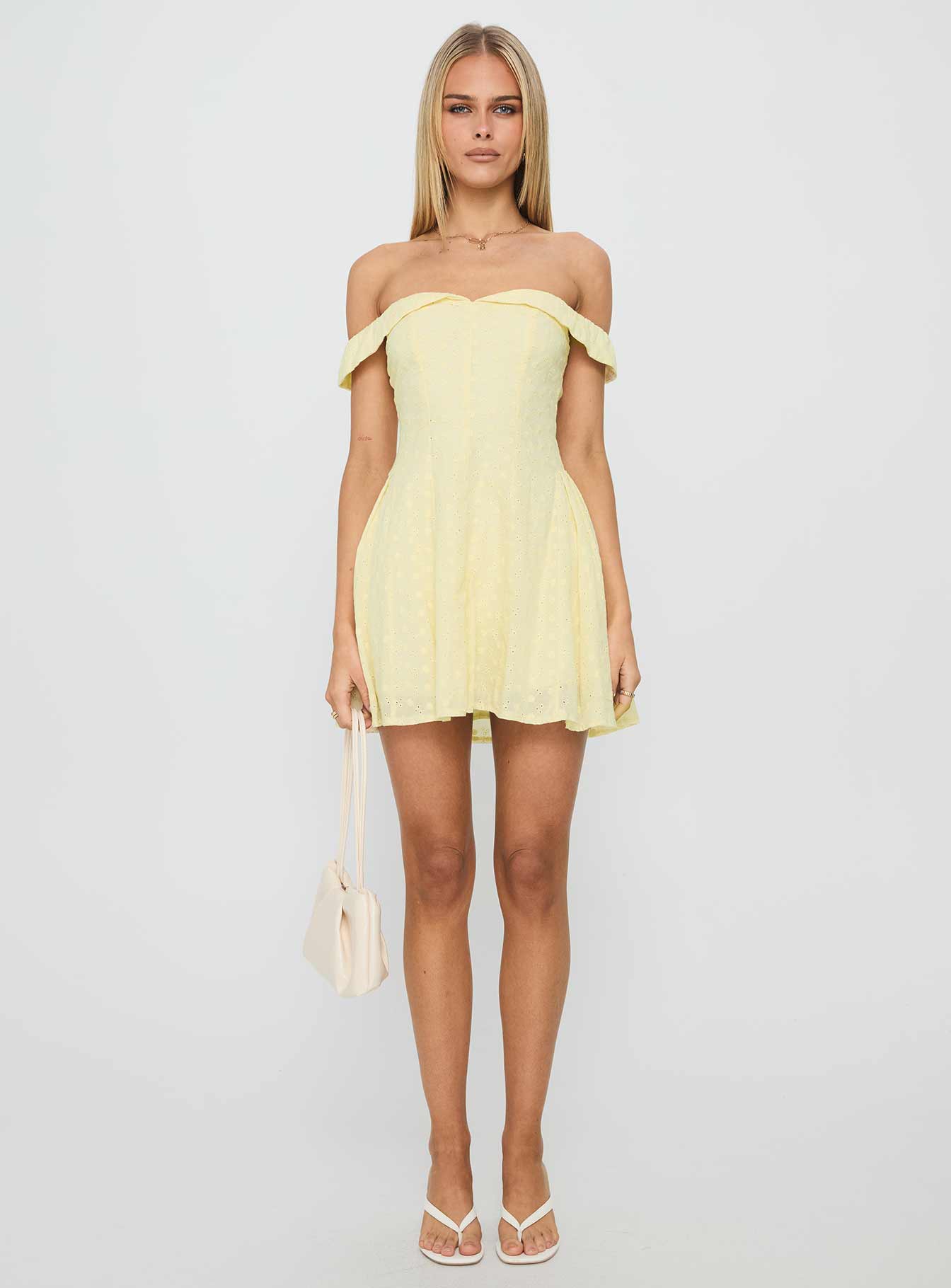 Rosebud Off The Shoulder Mini Dress Lemon - Image 7