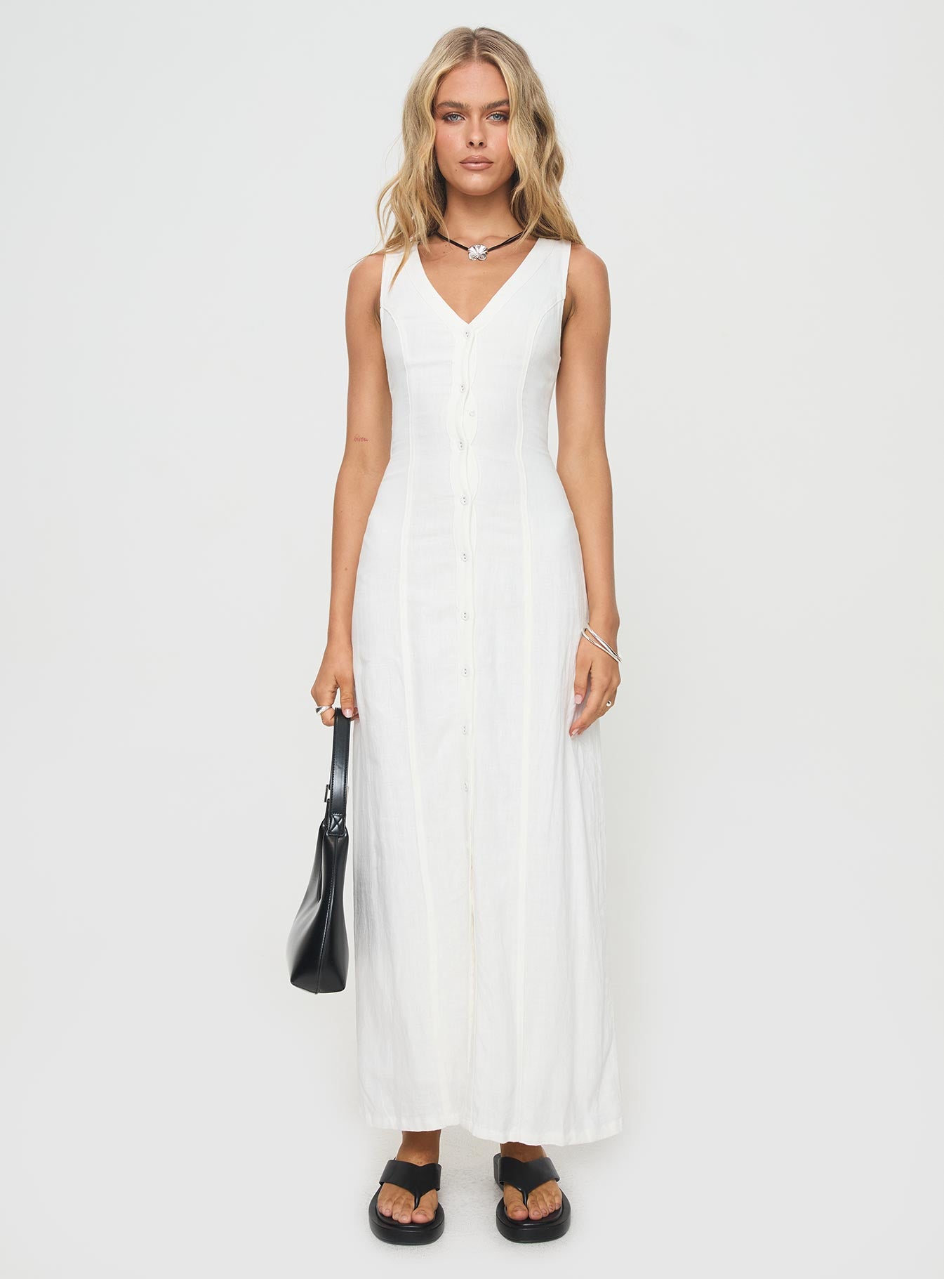 Summer Season Linen Blend Maxi Dress White Petite - Image 7