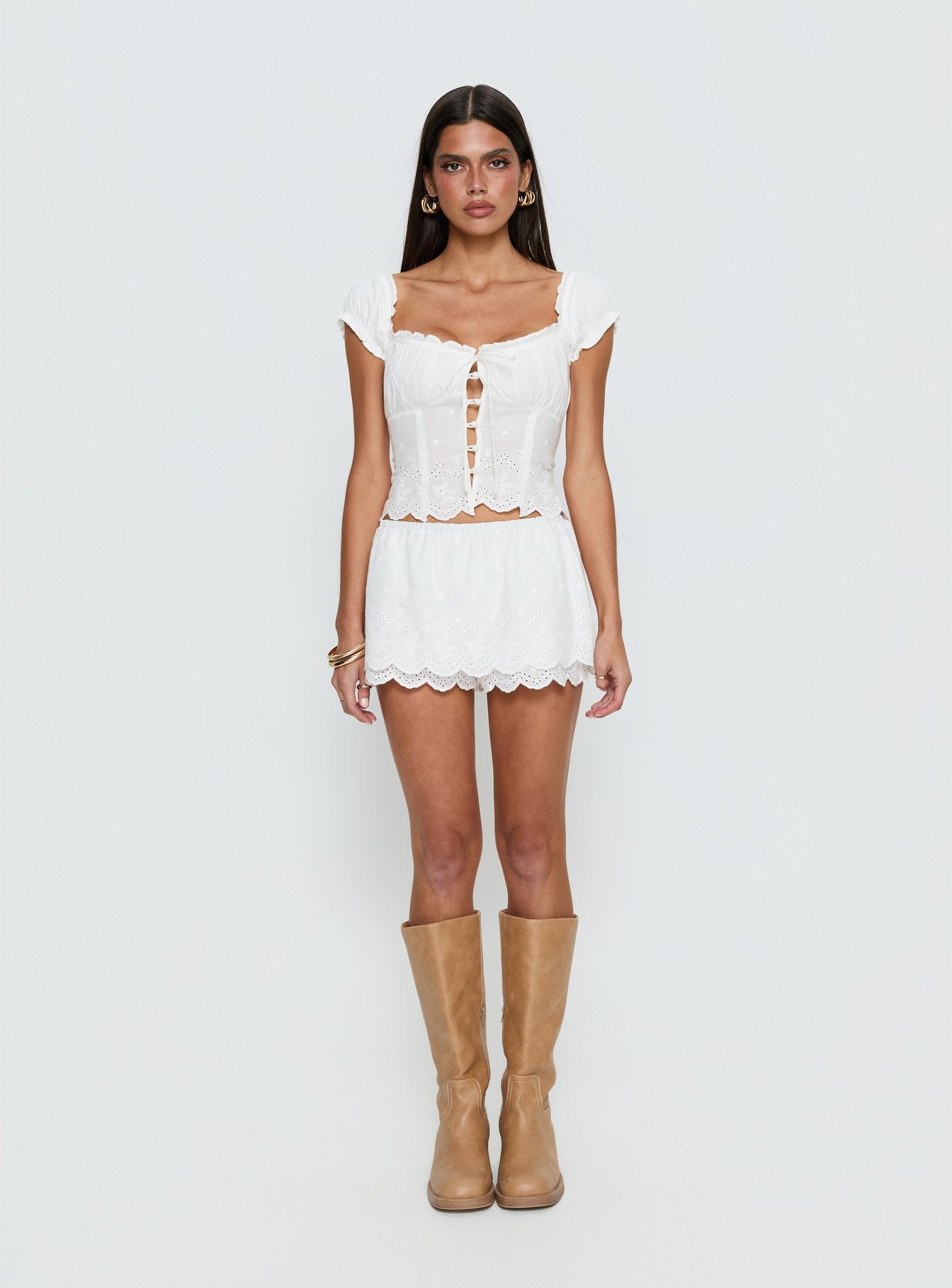 Twin Spirit Off Shoulder Broderie Top White - Image 7