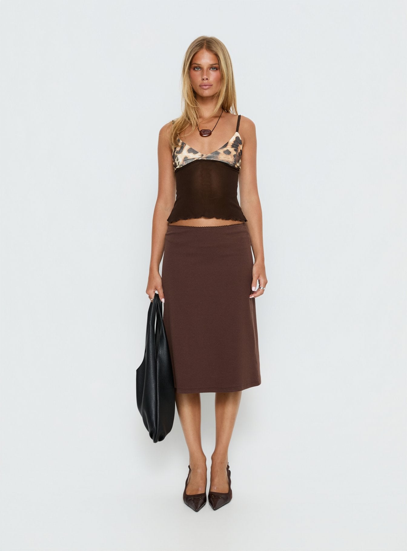Willet Contrast Bust Cami Top Chocolate / Leopard - Image 7