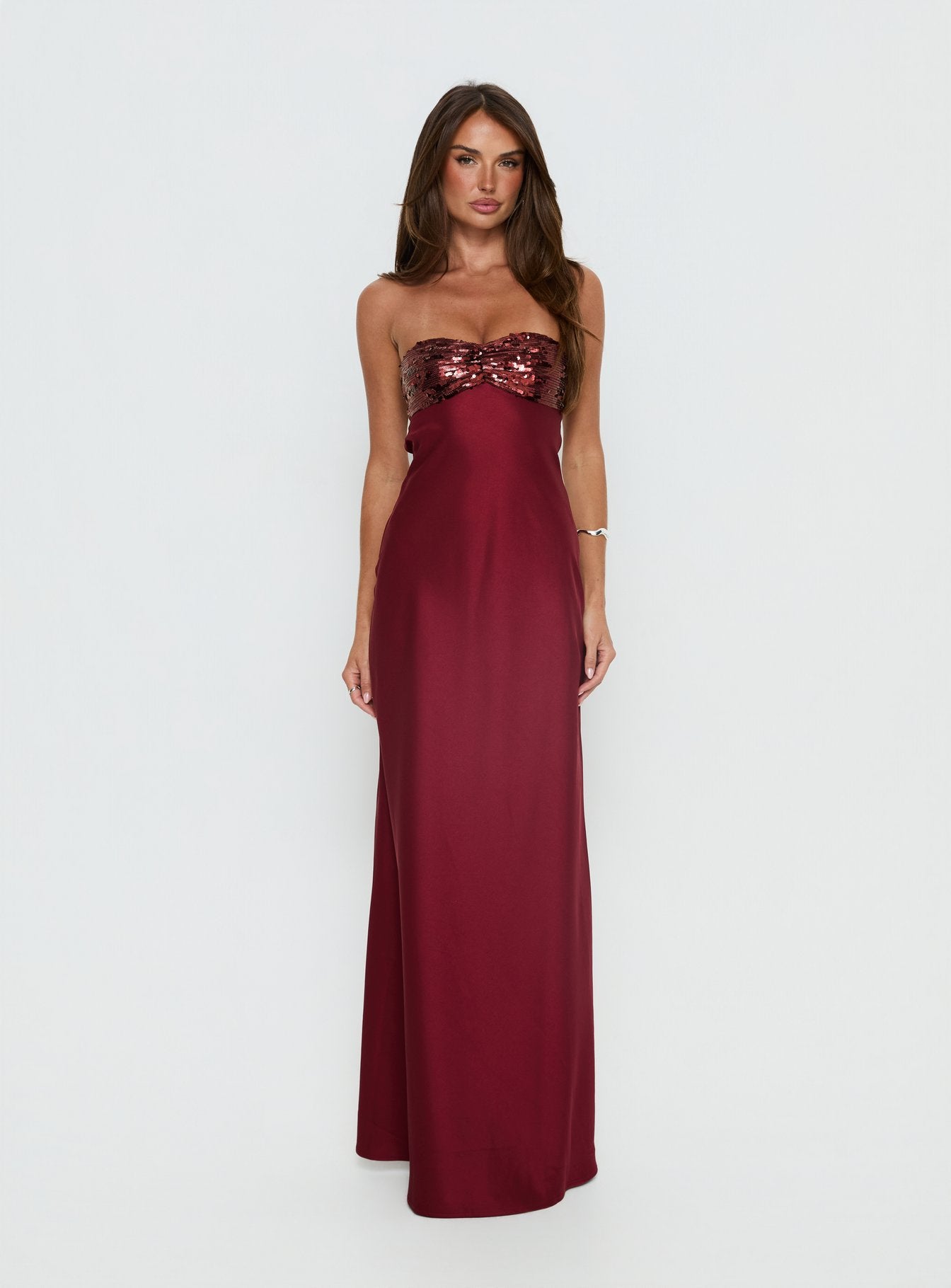 See The Vision Sequin Bust Strapless Maxi Dress Burgundy - Image 7