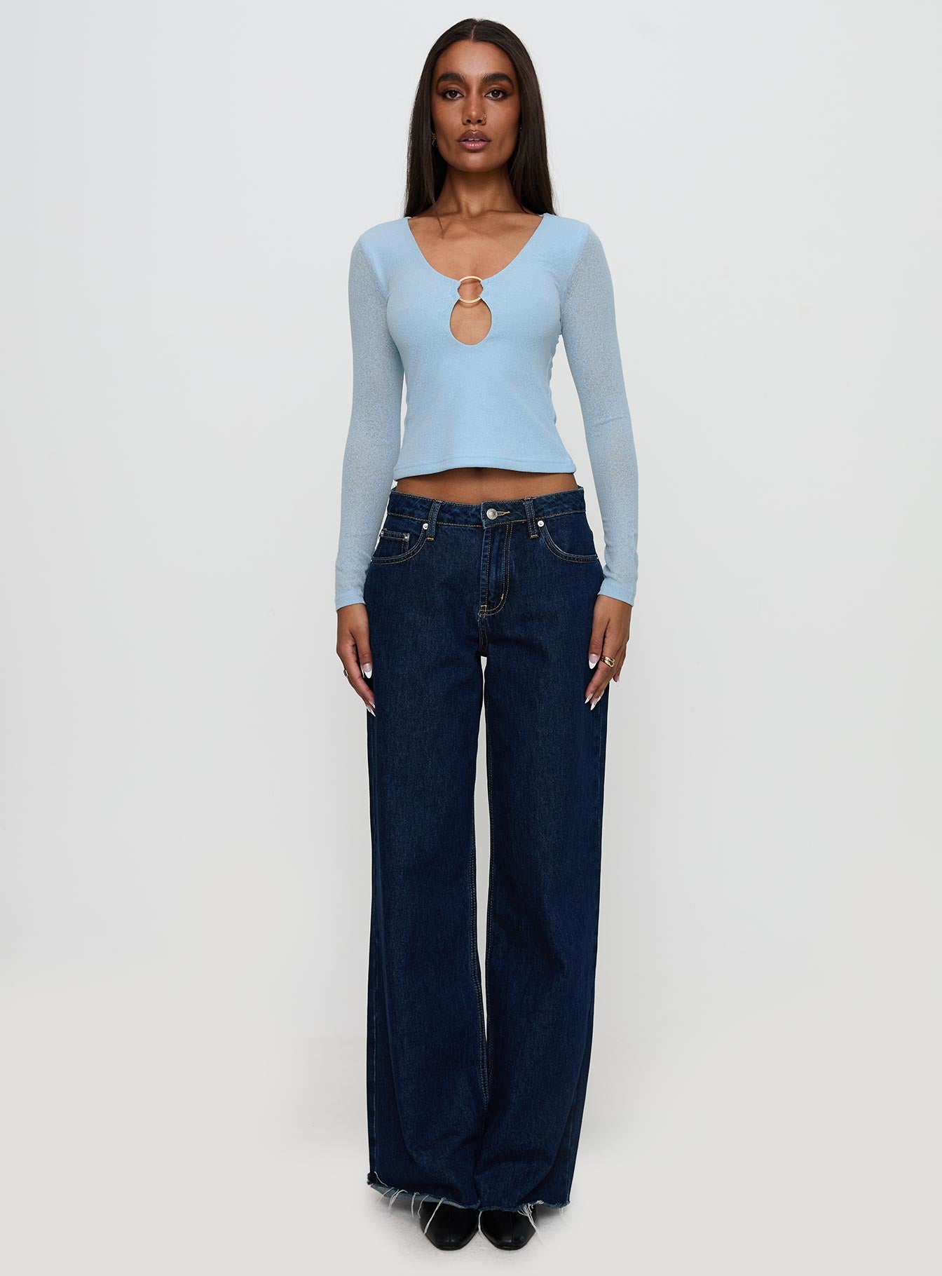 This Fate Long Sleeve Ring Detail Top Blue - Image 6