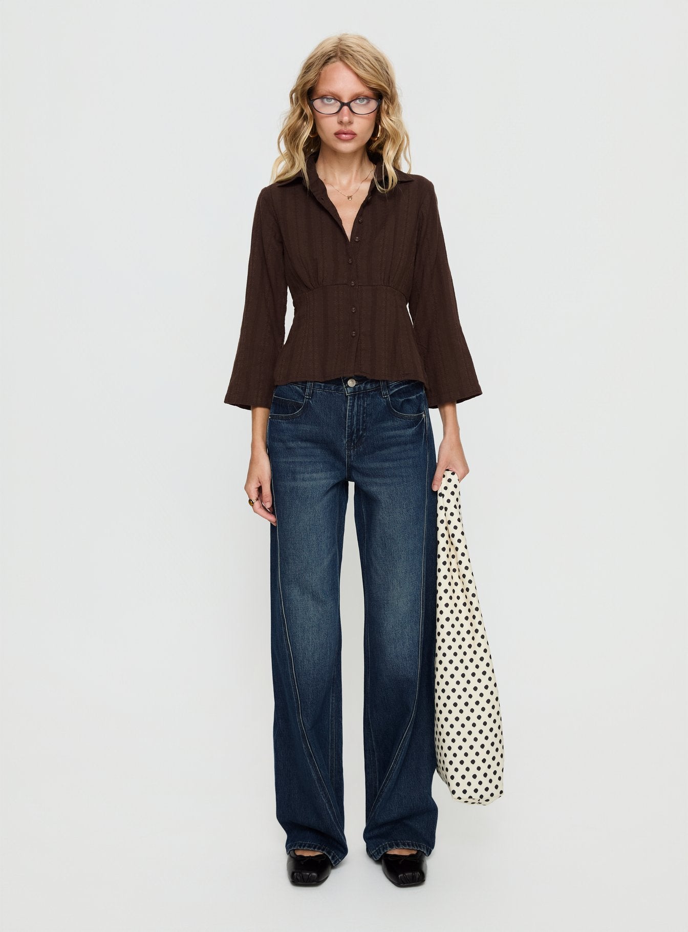 Taelynn 3/4 Sleeve Button Up Shirt Chocolate - Image 7