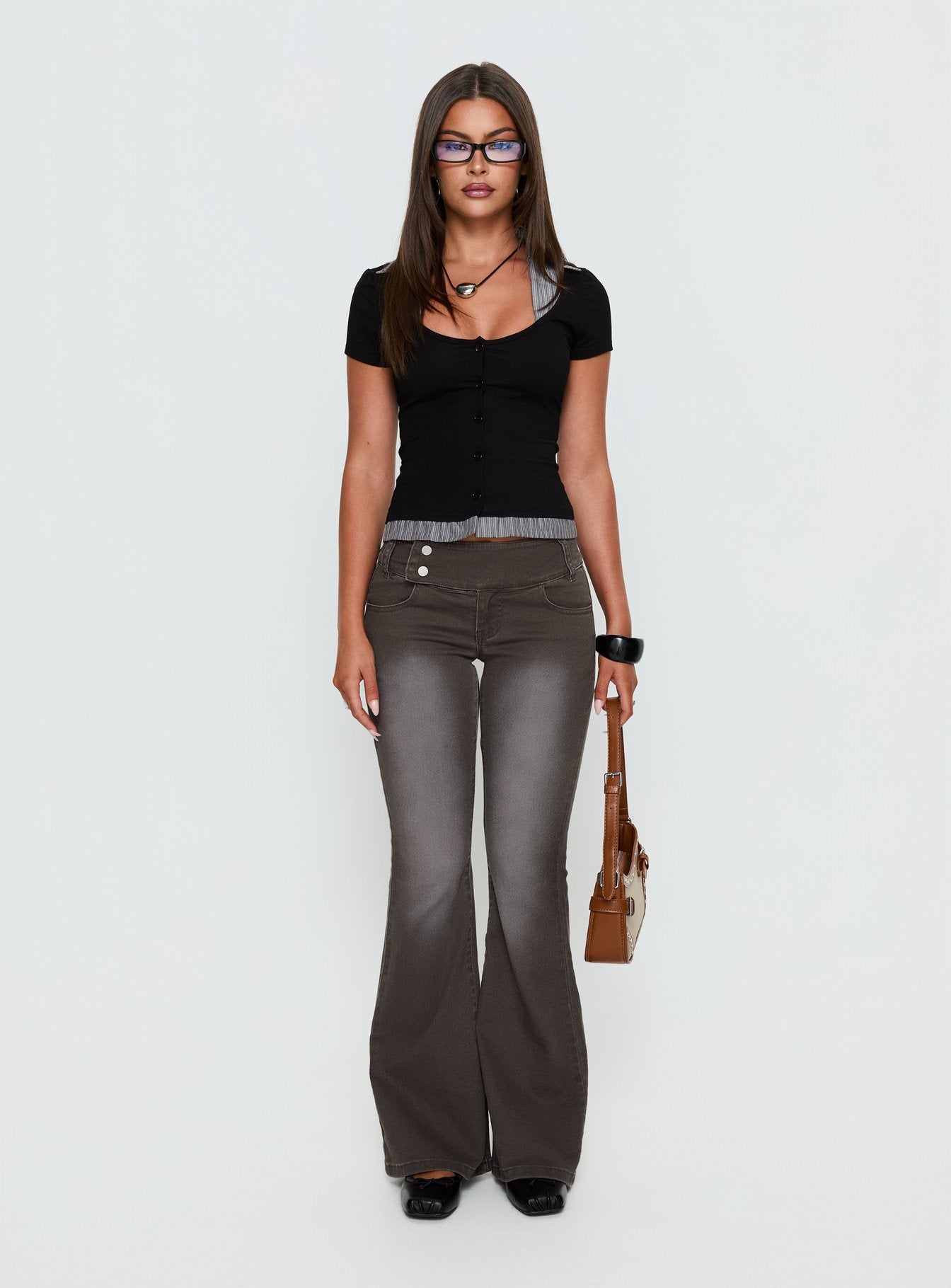 Romea Low Waist Bootleg Jeans Dark Grey - Image 7