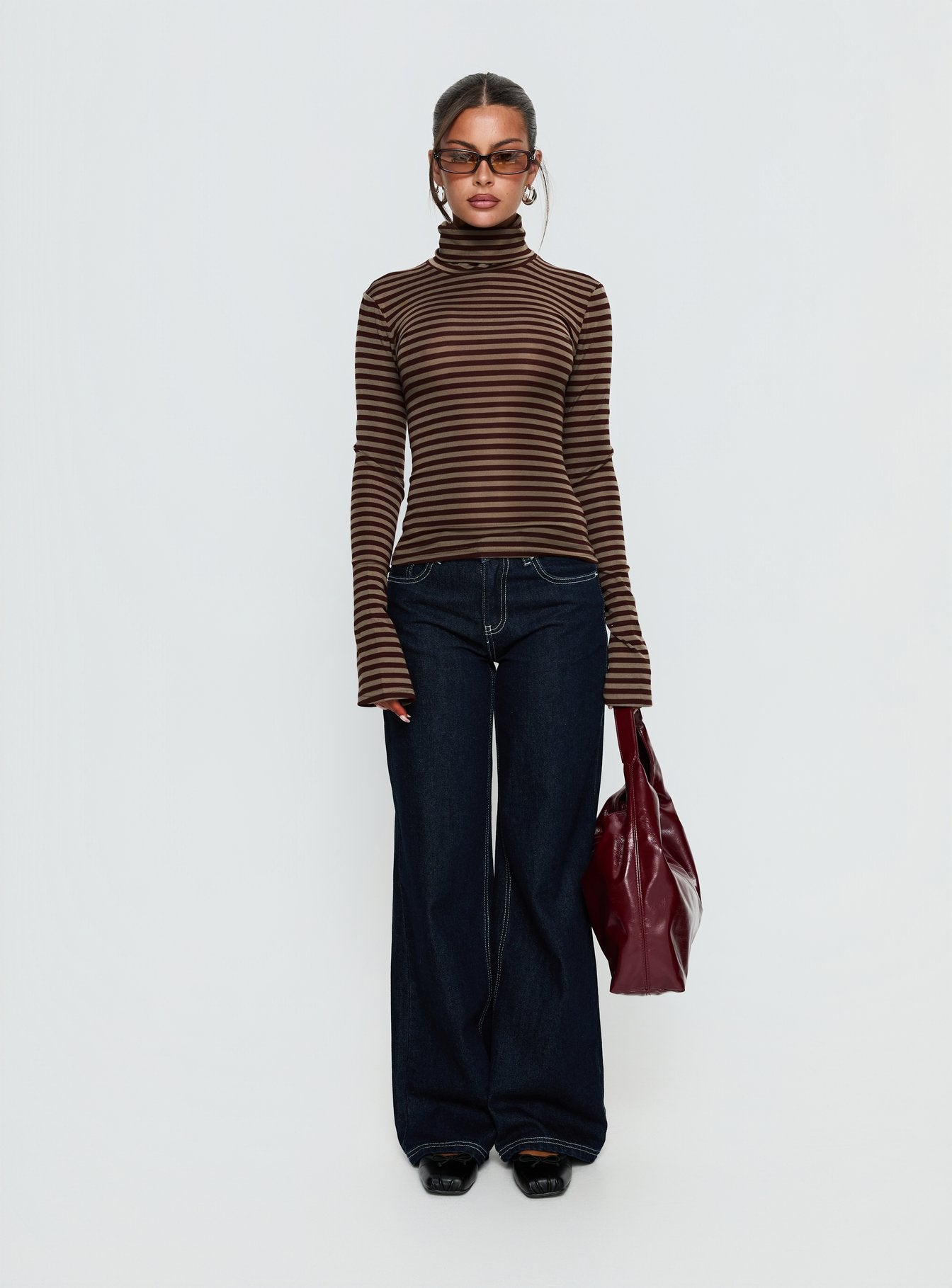Temika Long Sleeve Backless Top Brown Stripe - Image 7