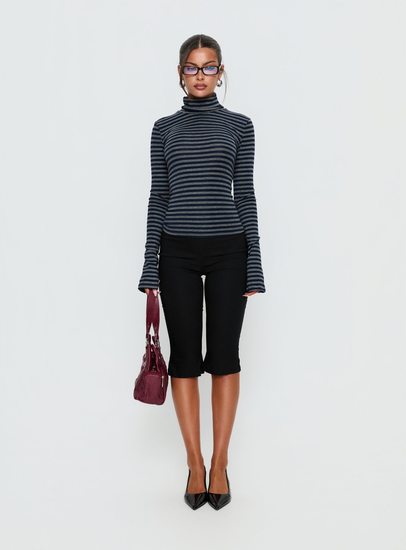 Temika Long Sleeve Backless Top Navy Stripe - Image 7