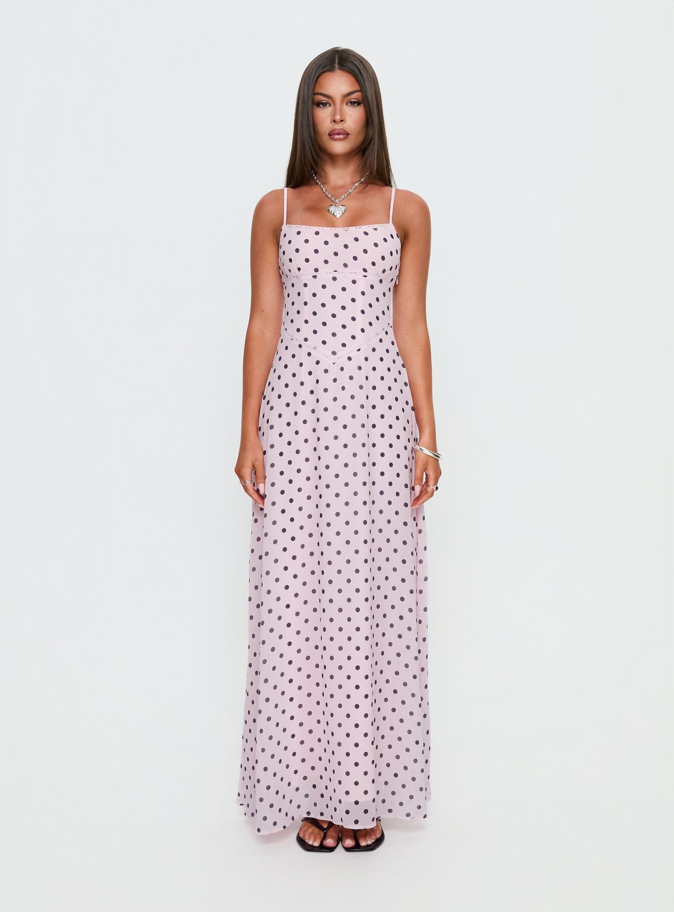 South Of France Maxi Dress Pink Polka Dot - Image 6