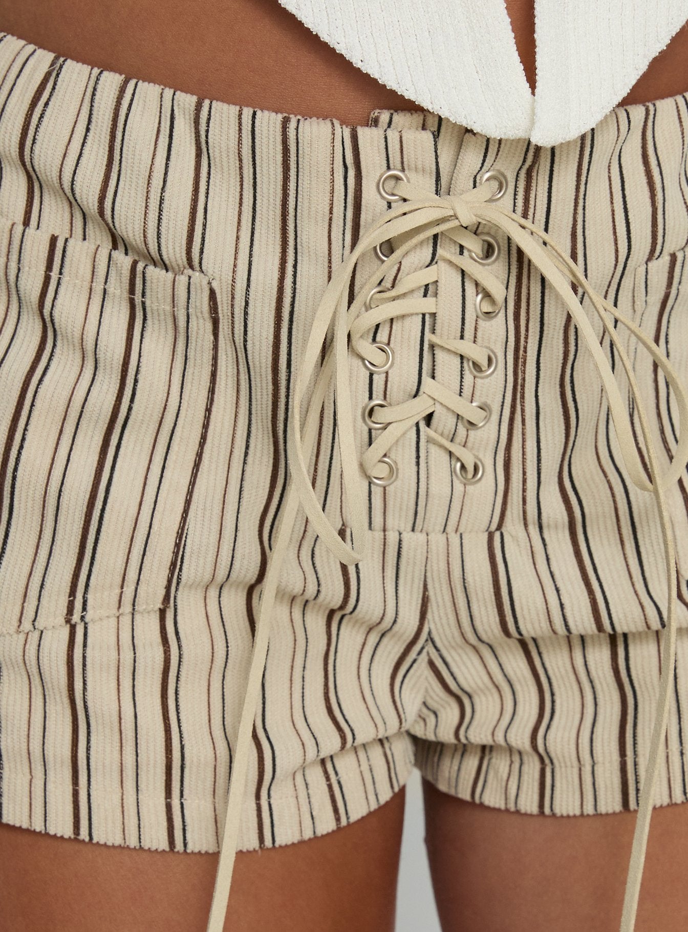 Ronnee Lace Up Shorts Cream Stripe - Image 7