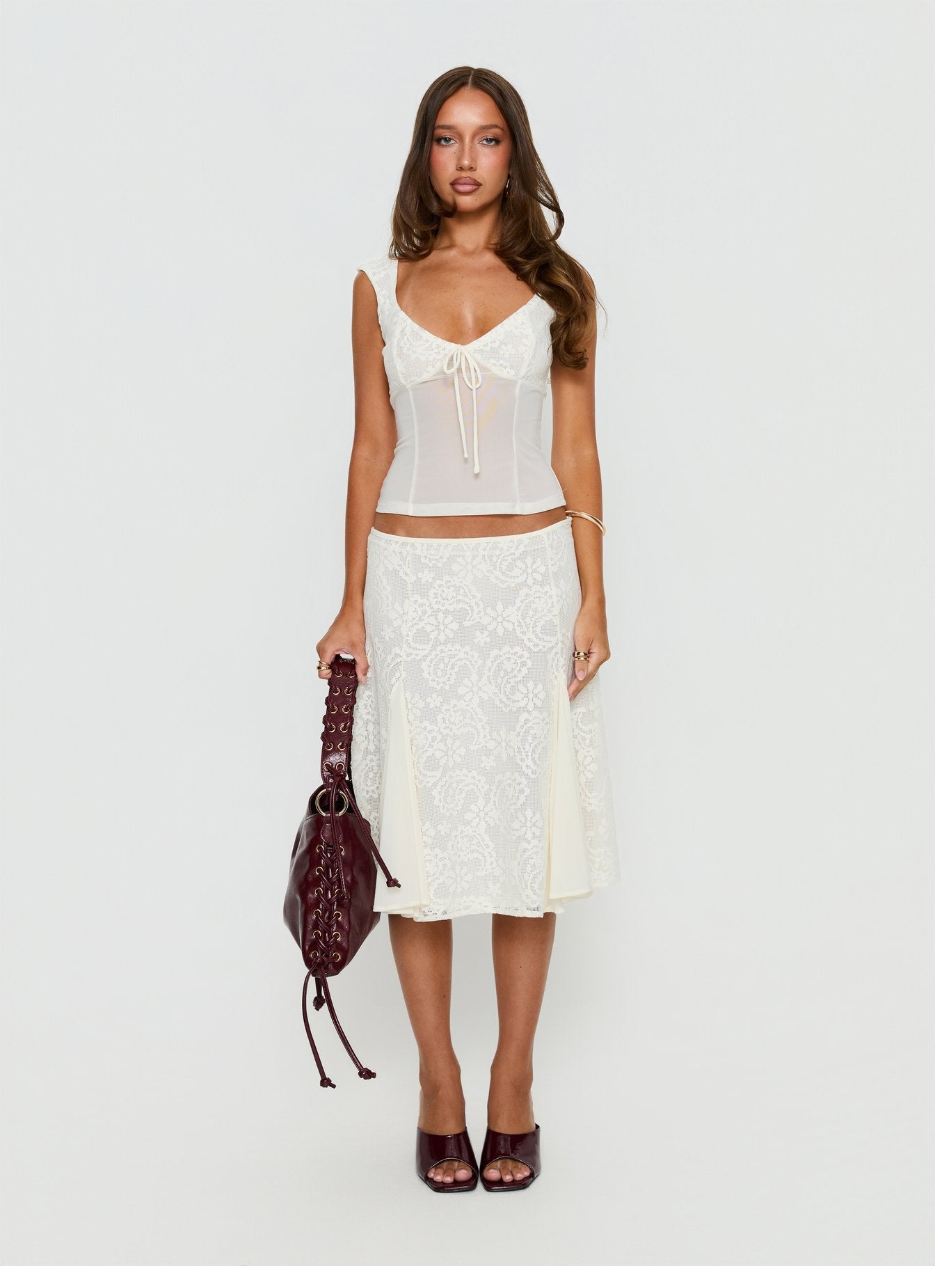 Quani Lace Midi Skirt Cream - Image 7