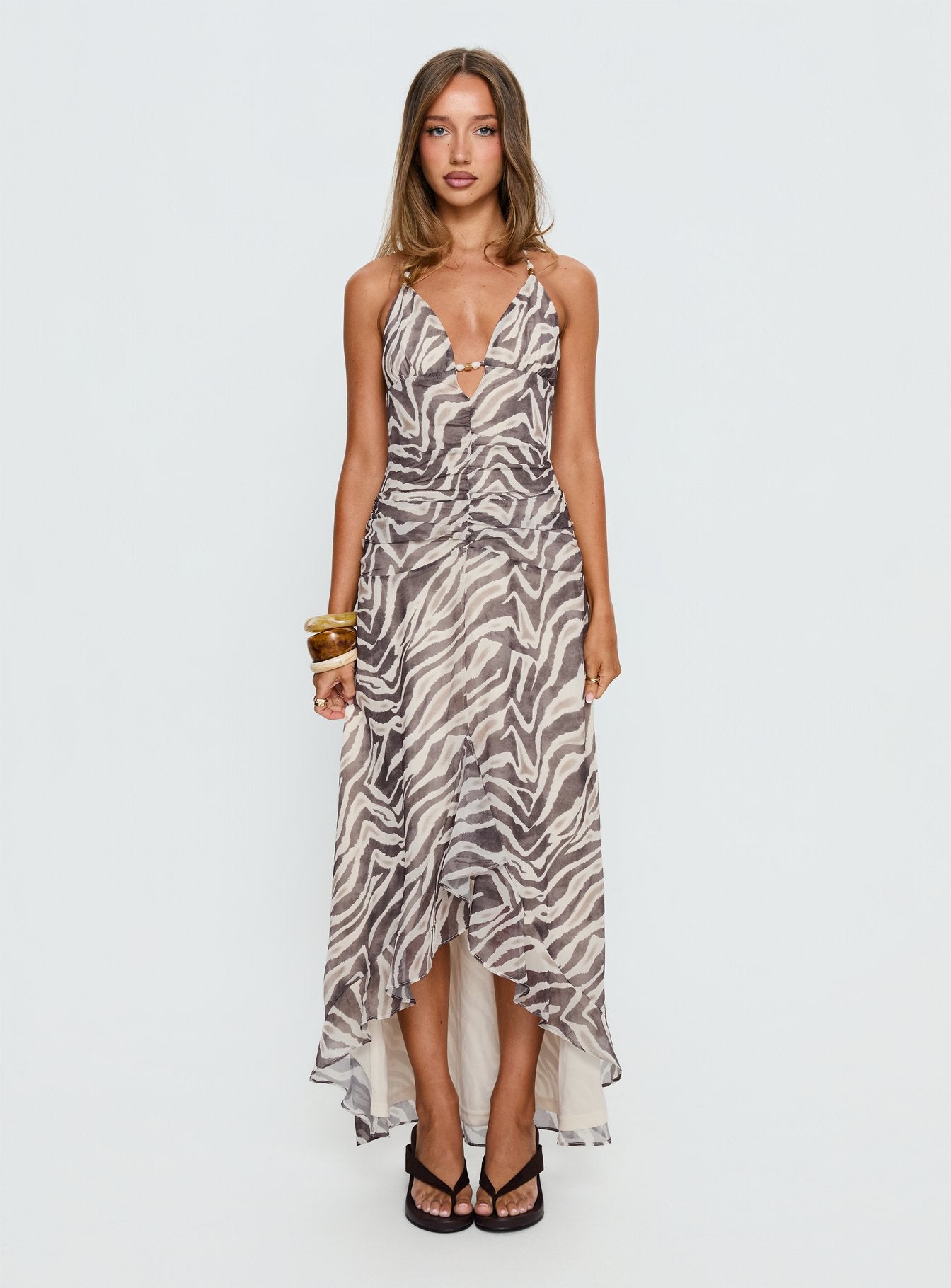Roxine Asymmetrical Halter Maxi Dress Animal Multi - Image 6
