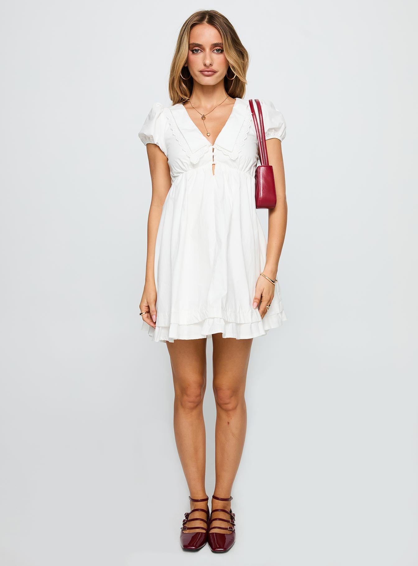 Sailoh Puff Sleeve Baby Doll Mini Dress White - Image 7