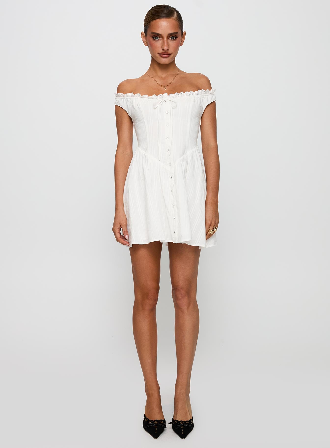 White Horse Off The Shoulder Mini Dress White - Image 7