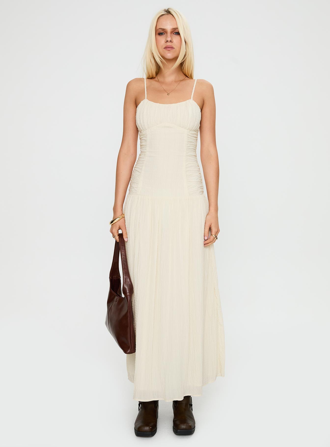 Quinley Shirred Maxi Dress Cream - Image 7