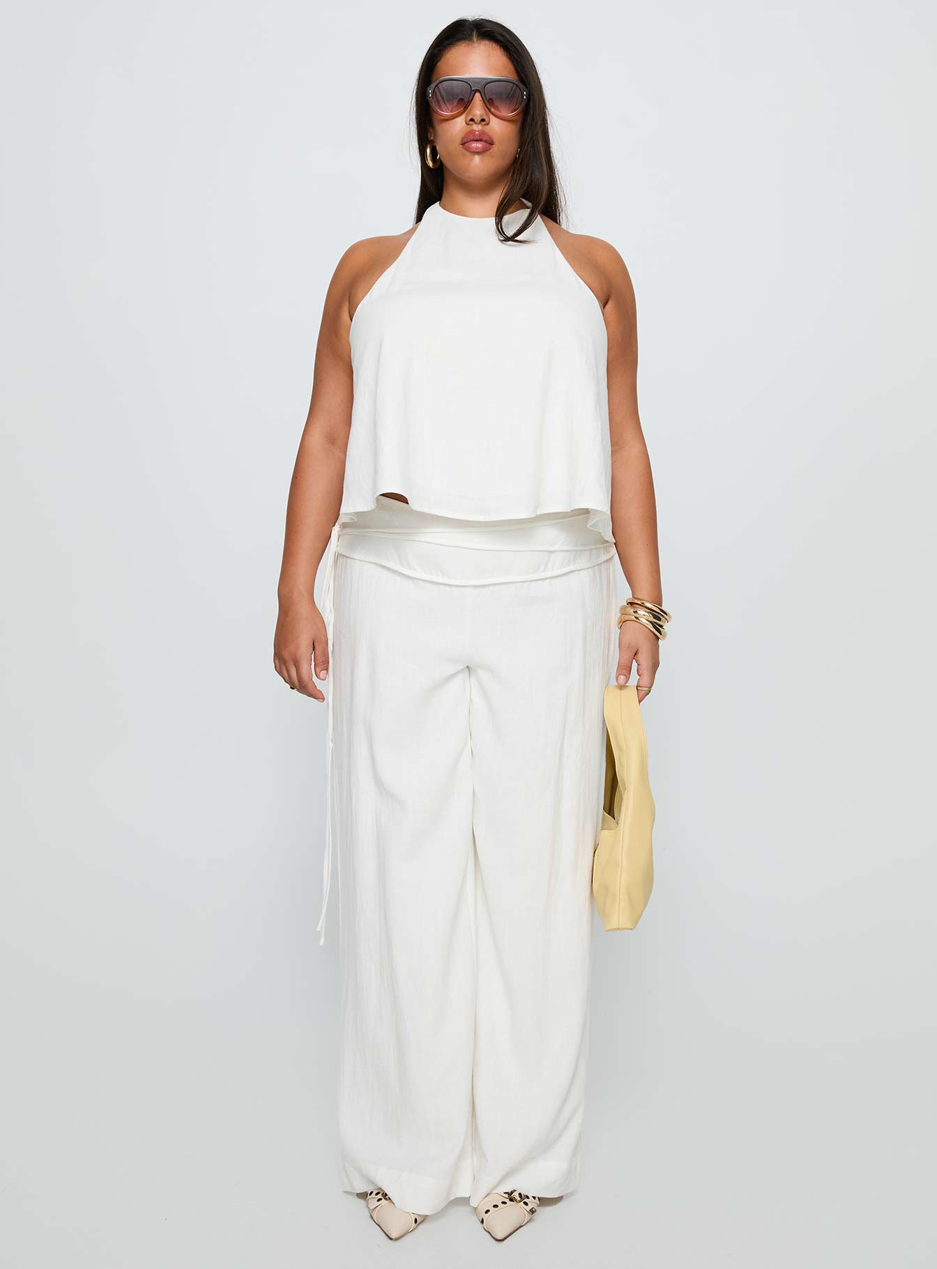 Silver Moon Linen Blend Tie Pants White Curve - Image 7