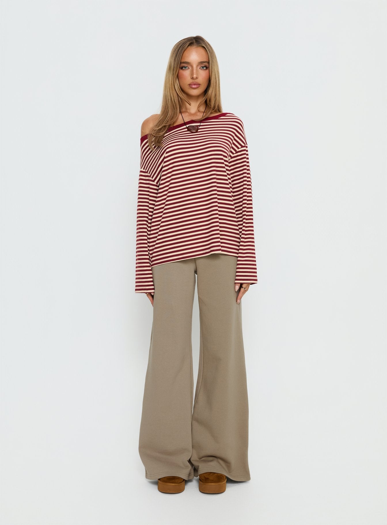 Ralyssa Off Shoulder Long Sleeve Top Red Stripe - Image 7