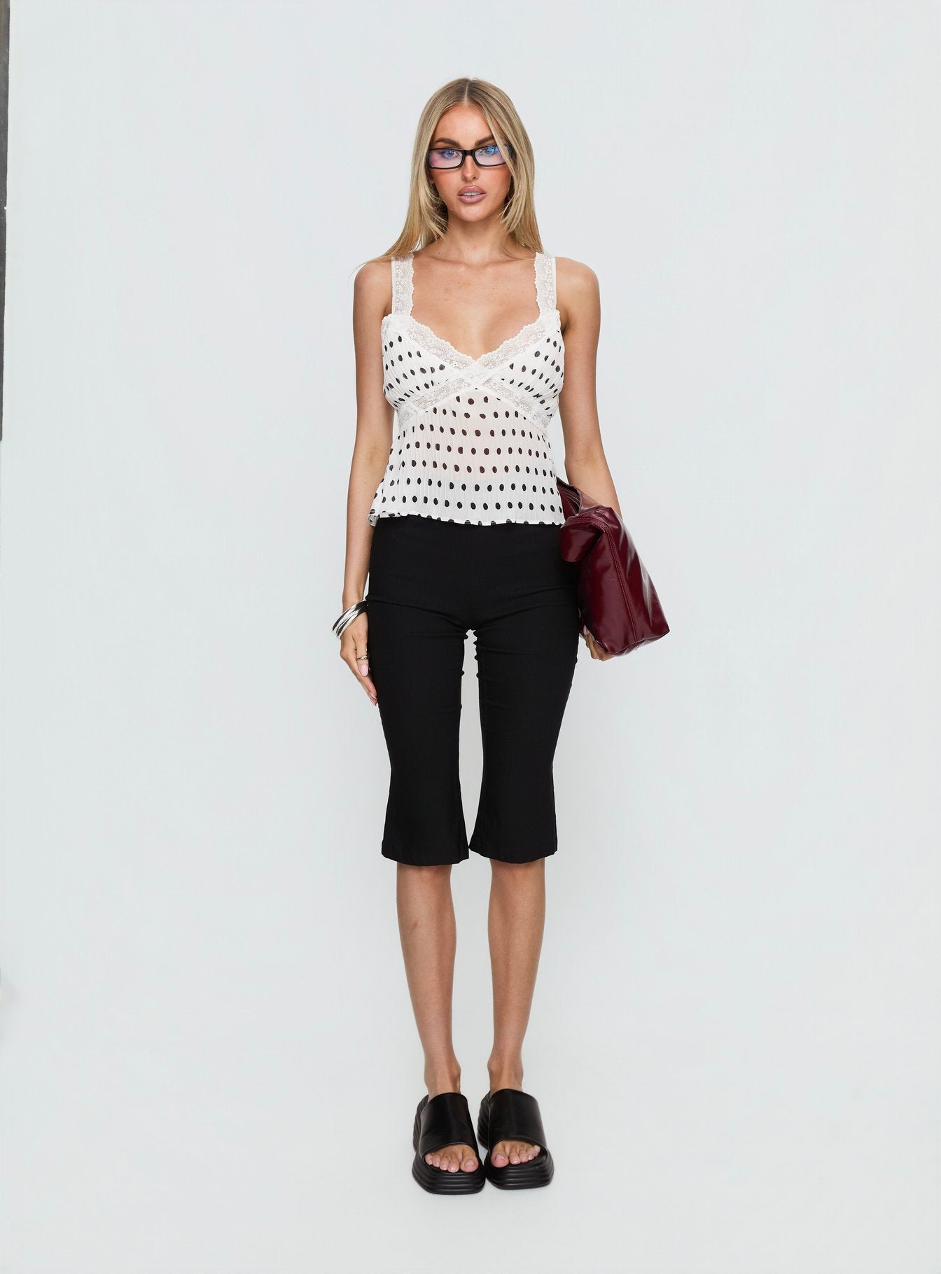 Raydon Lace Trim Cami Top White / Black Polka - Image 7