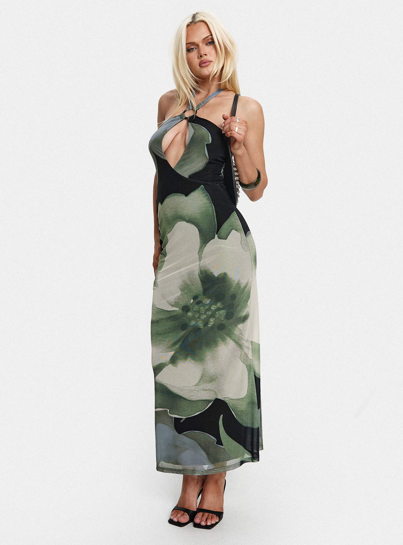 Zelle Halter Cut Out Maxi Dress Blue Multi - Image 8