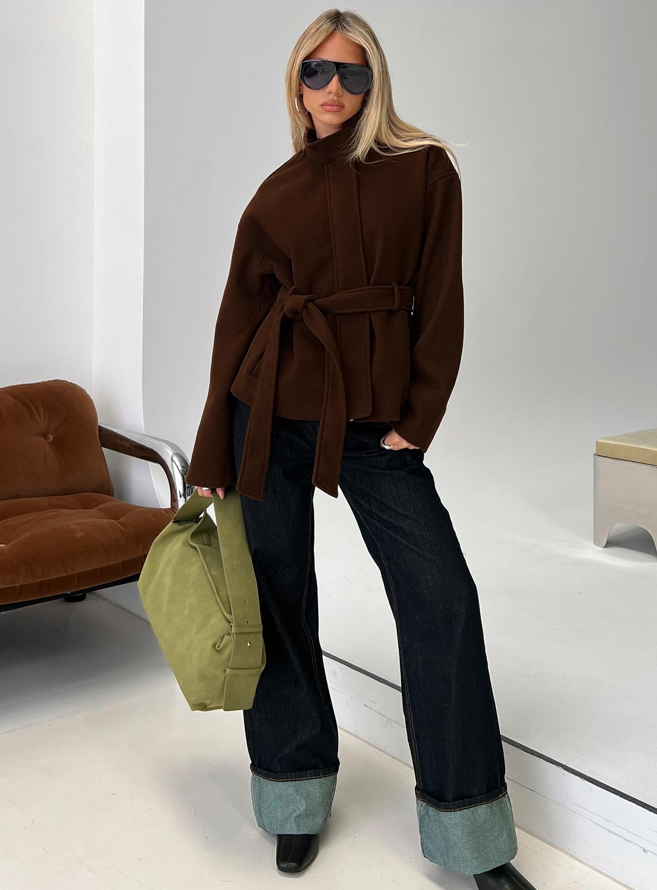 Tameeka Funnel Neck Coat Brown - Image 8