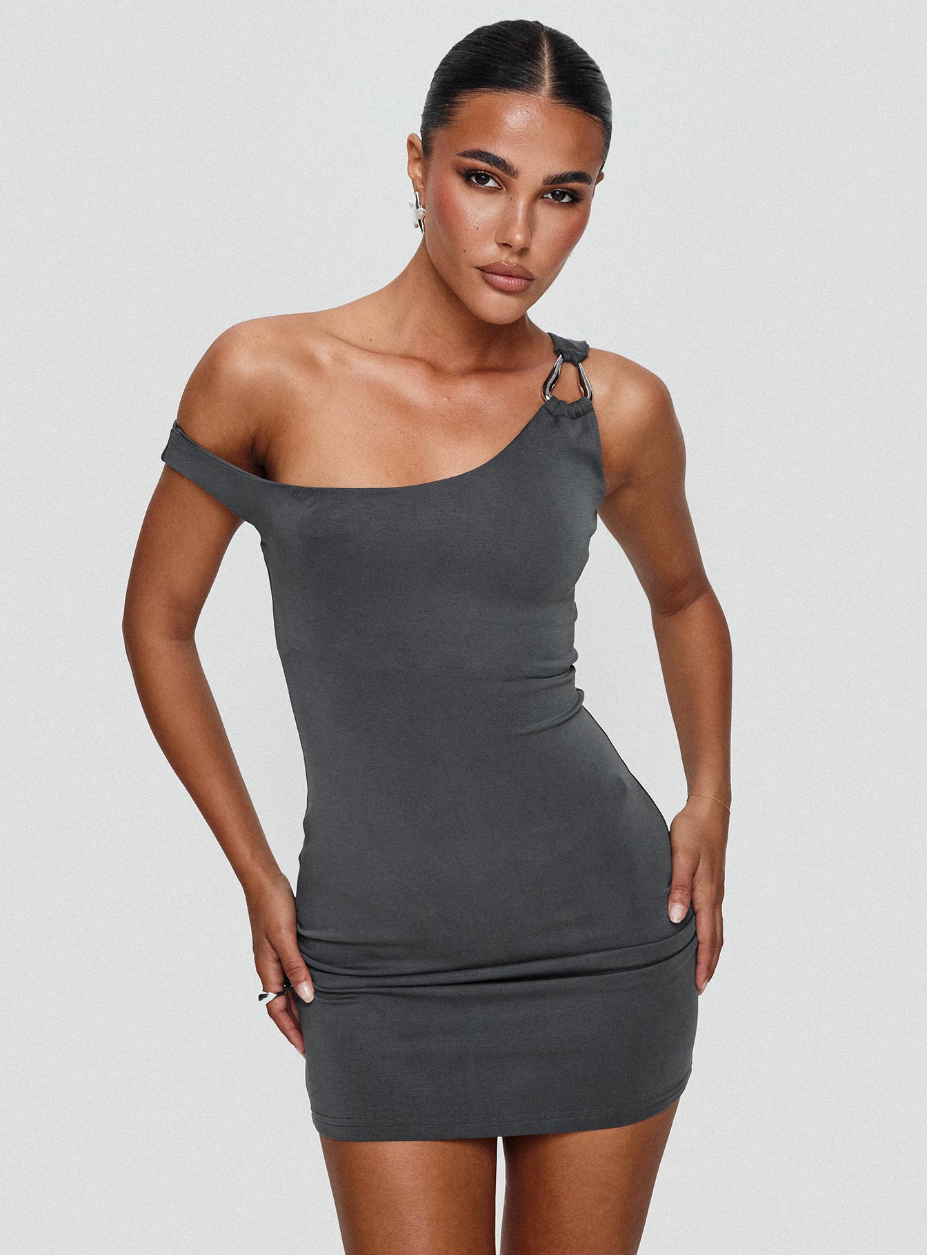 True Desires One Shoulder Mini Dress Grey - Image 8