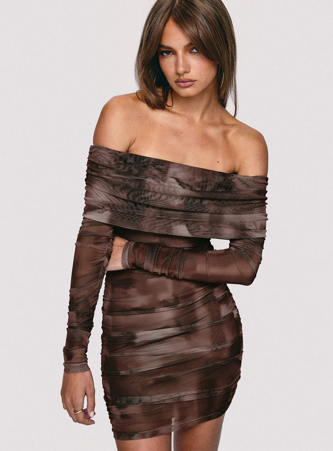 Raquella Long Sleeve Mini Dress Brown - Image 8