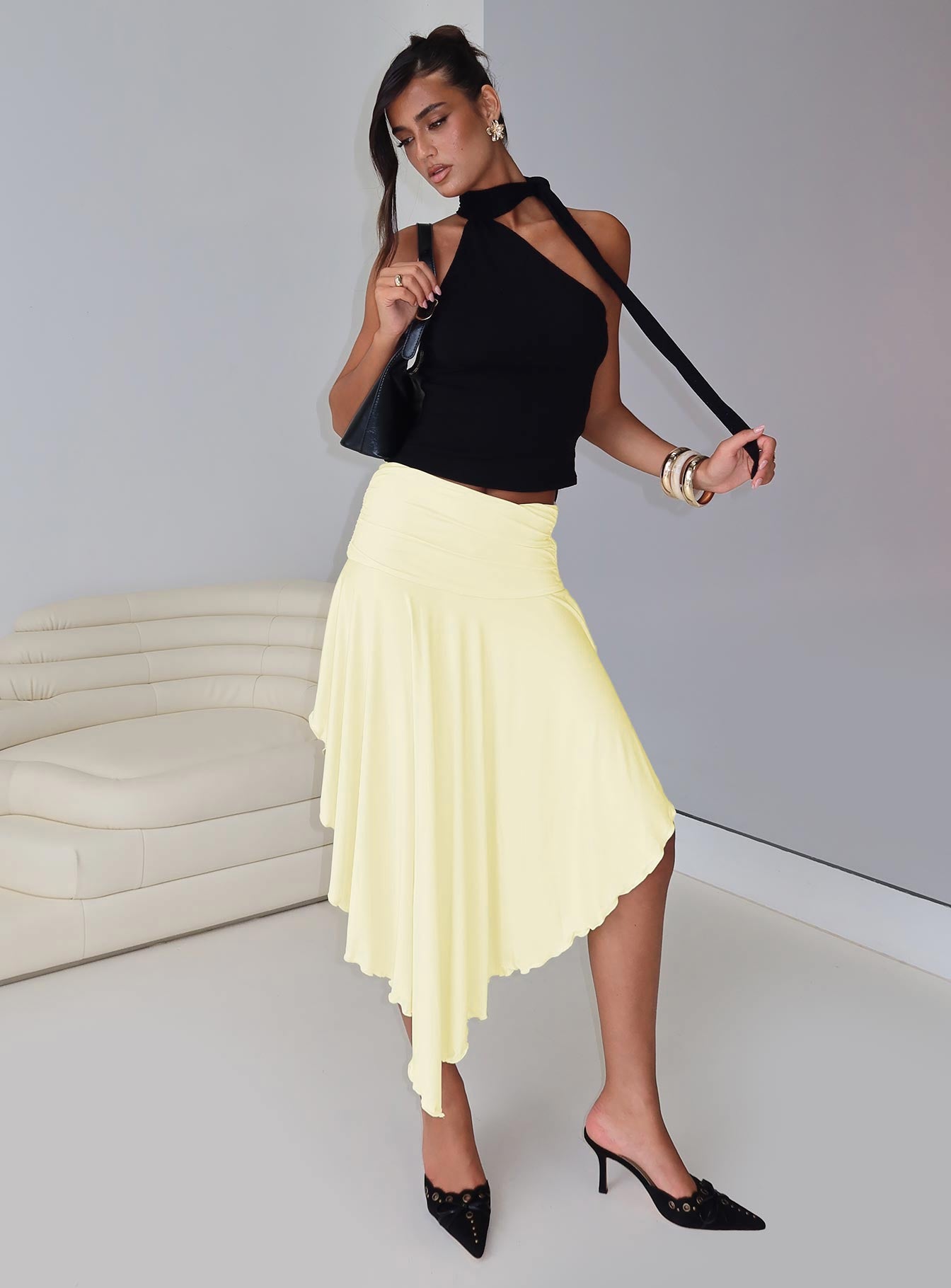 Symphonia Asymmetrical Midi Skirt Butter Yellow - Image 10