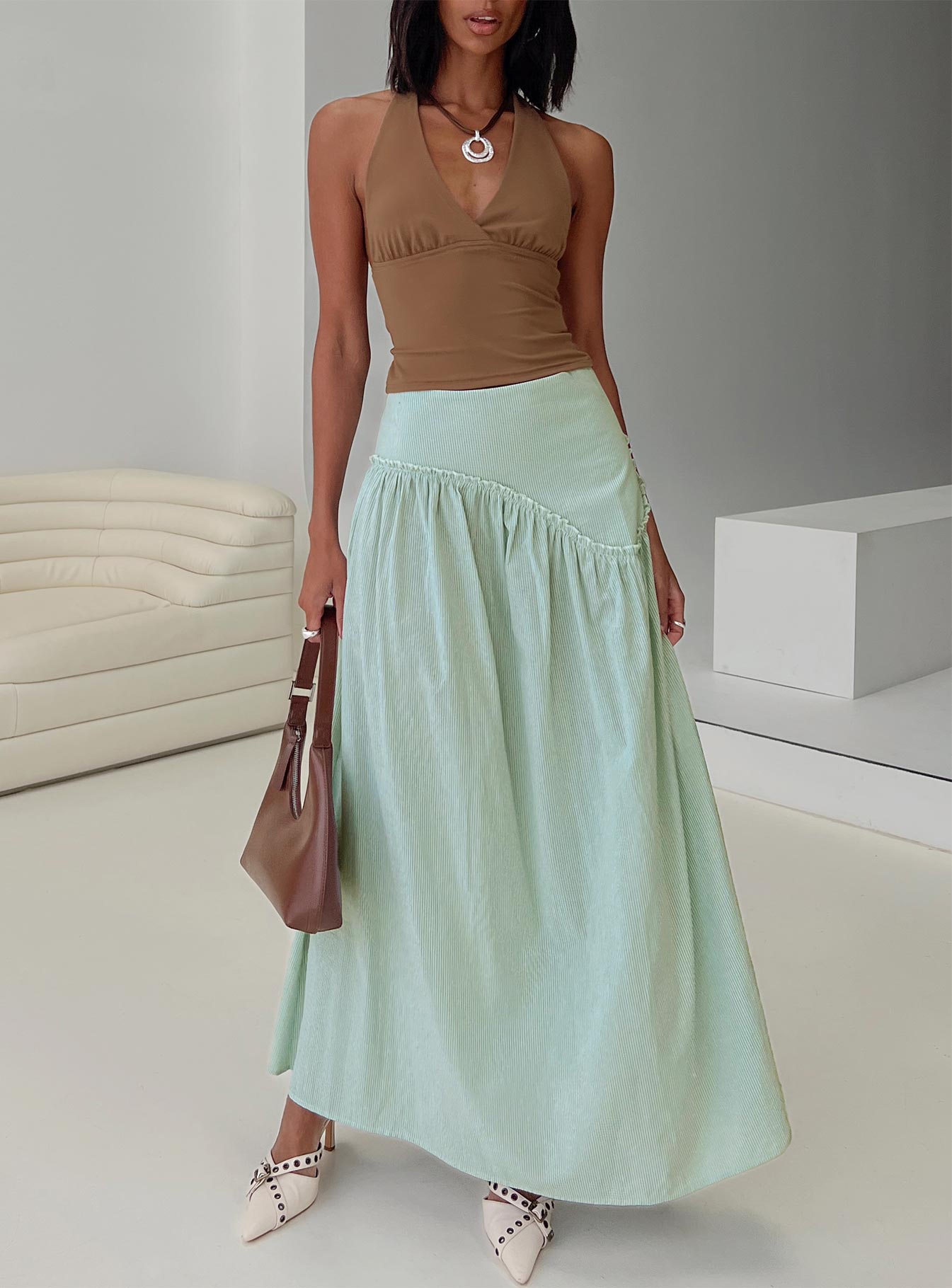 Yasemine Maxi Skirt Green / White - Image 8