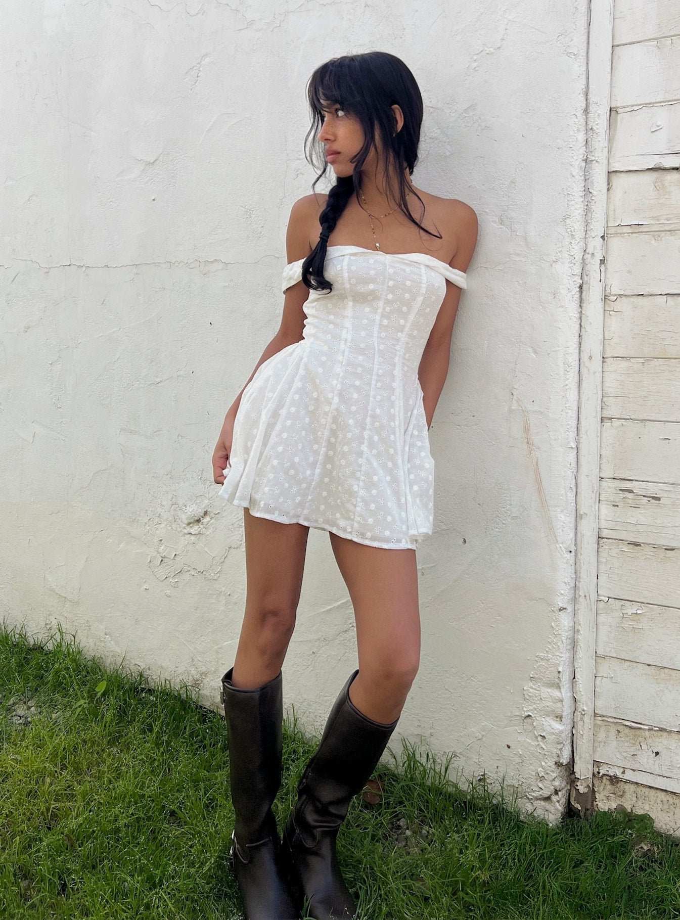 Rosebud Off The Shoulder Mini Dress White Petite - Image 12