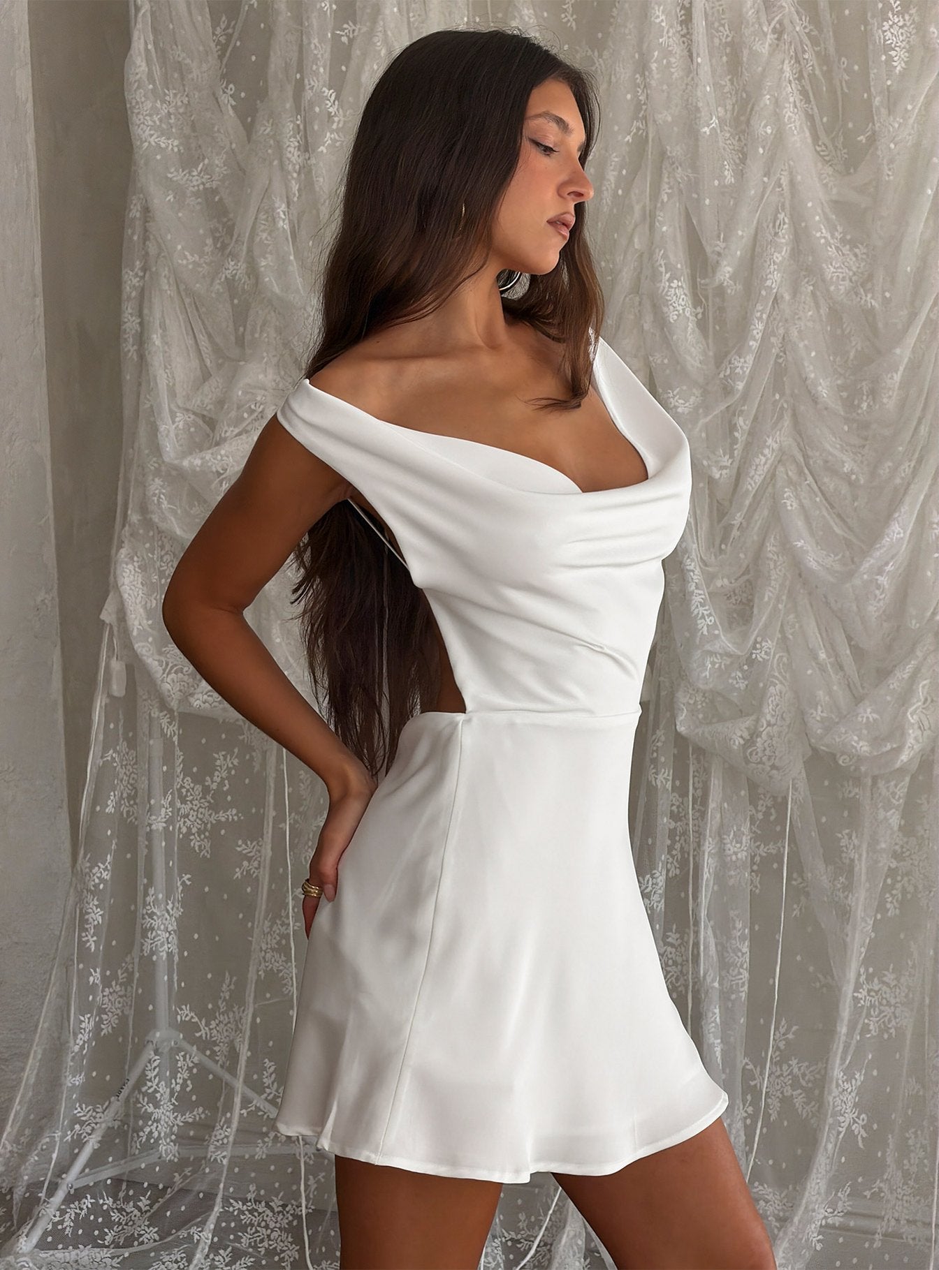 Rozalinda Halter Plunge Mini Dress White - Image 8