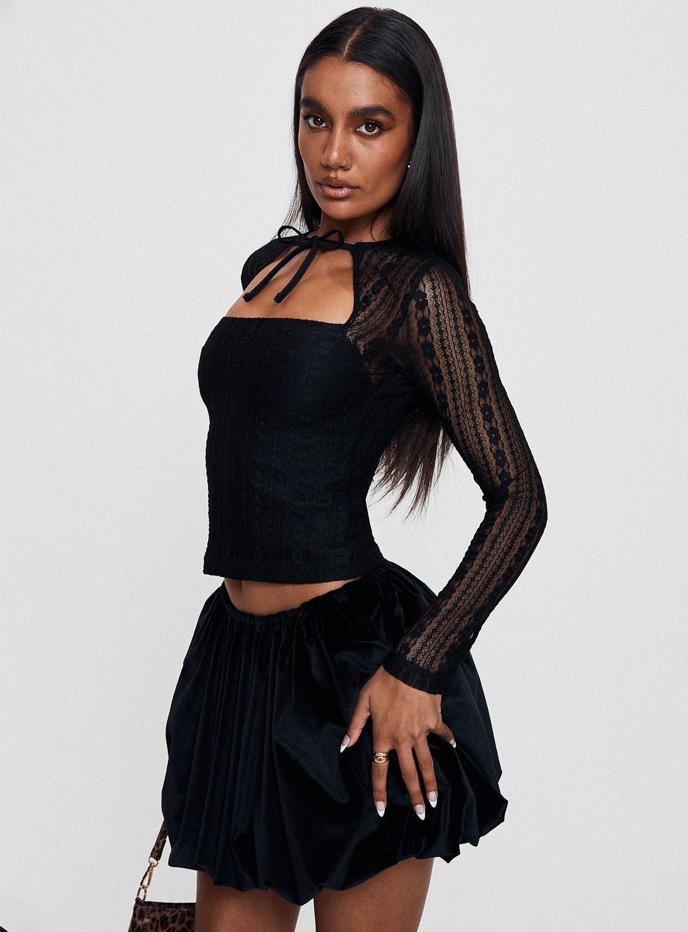 Worth My Time Tie Neck Cut Out Top Black - Image 8