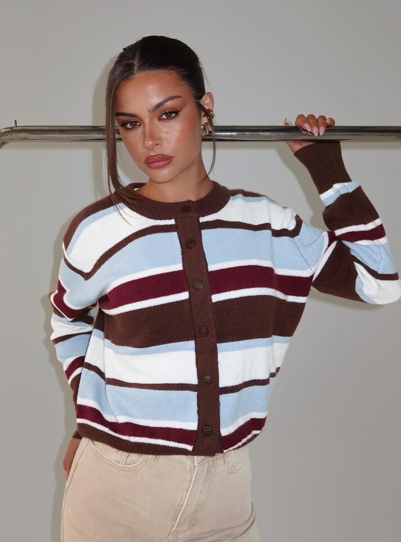 Soline Knit Cardigan Blue / Brown Stripe - Image 8