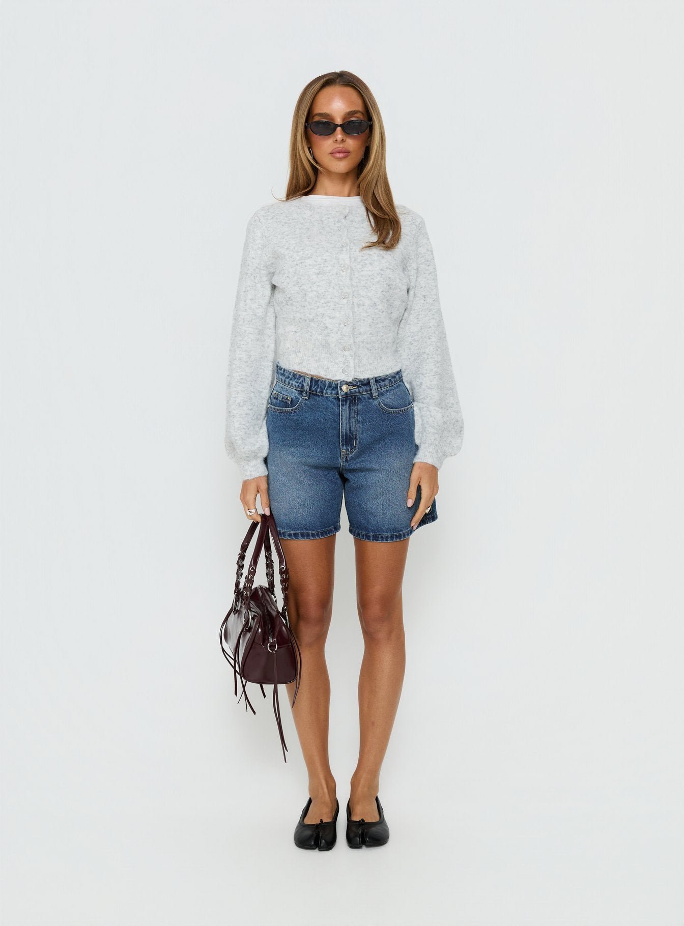 Torri Longline Denim Shorts Mid Blue Wash - Image 8