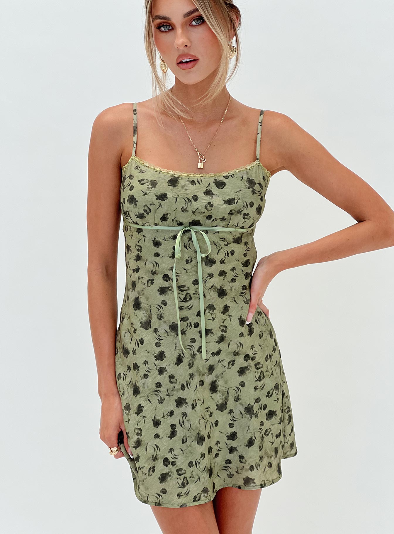 Valencia Mini Dress Sage Floral - Image 8