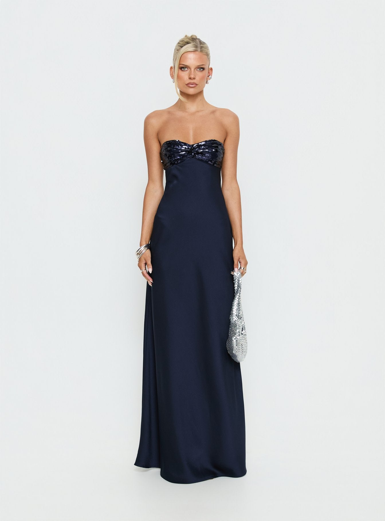 See The Vision Sequin Bust Strapless Maxi Dress Navy - Image 9