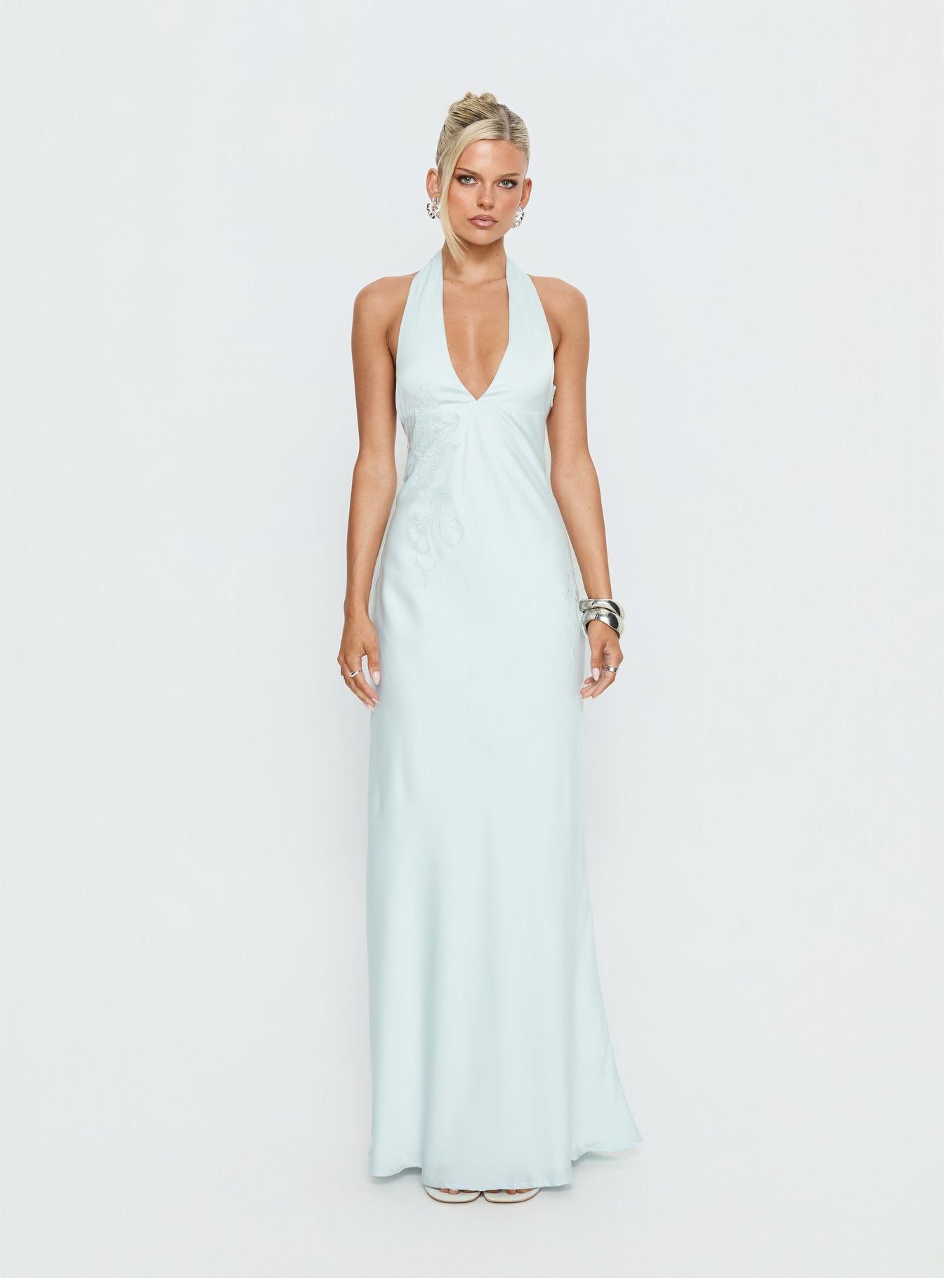 Strawberry Clouds Hotstone Satin Maxi Dress Icy Blue - Image 9