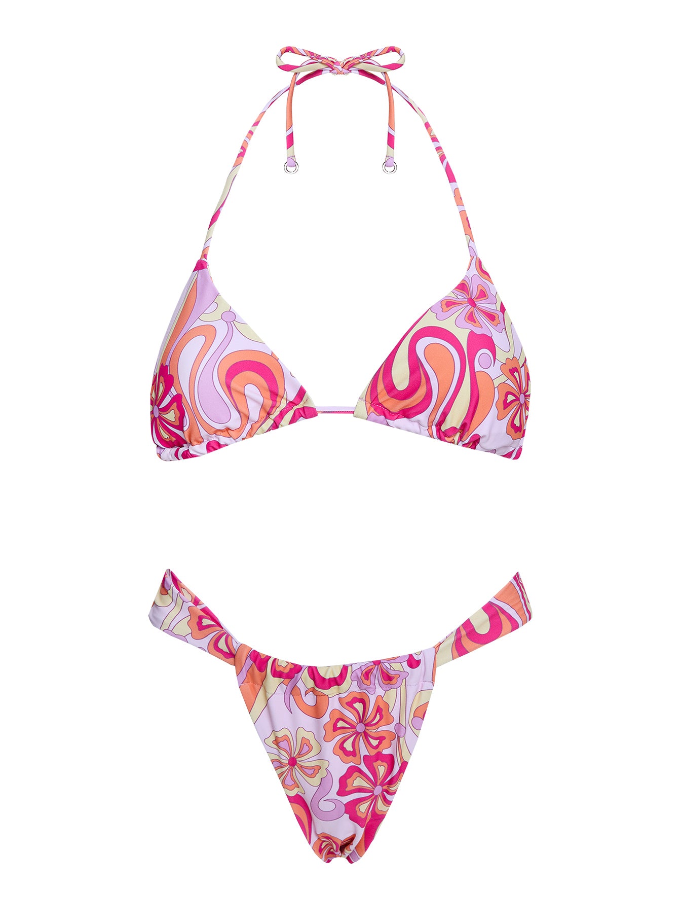 Summer Season Ruched Side Bikini Bottoms Pink Retro Floral - Image 5